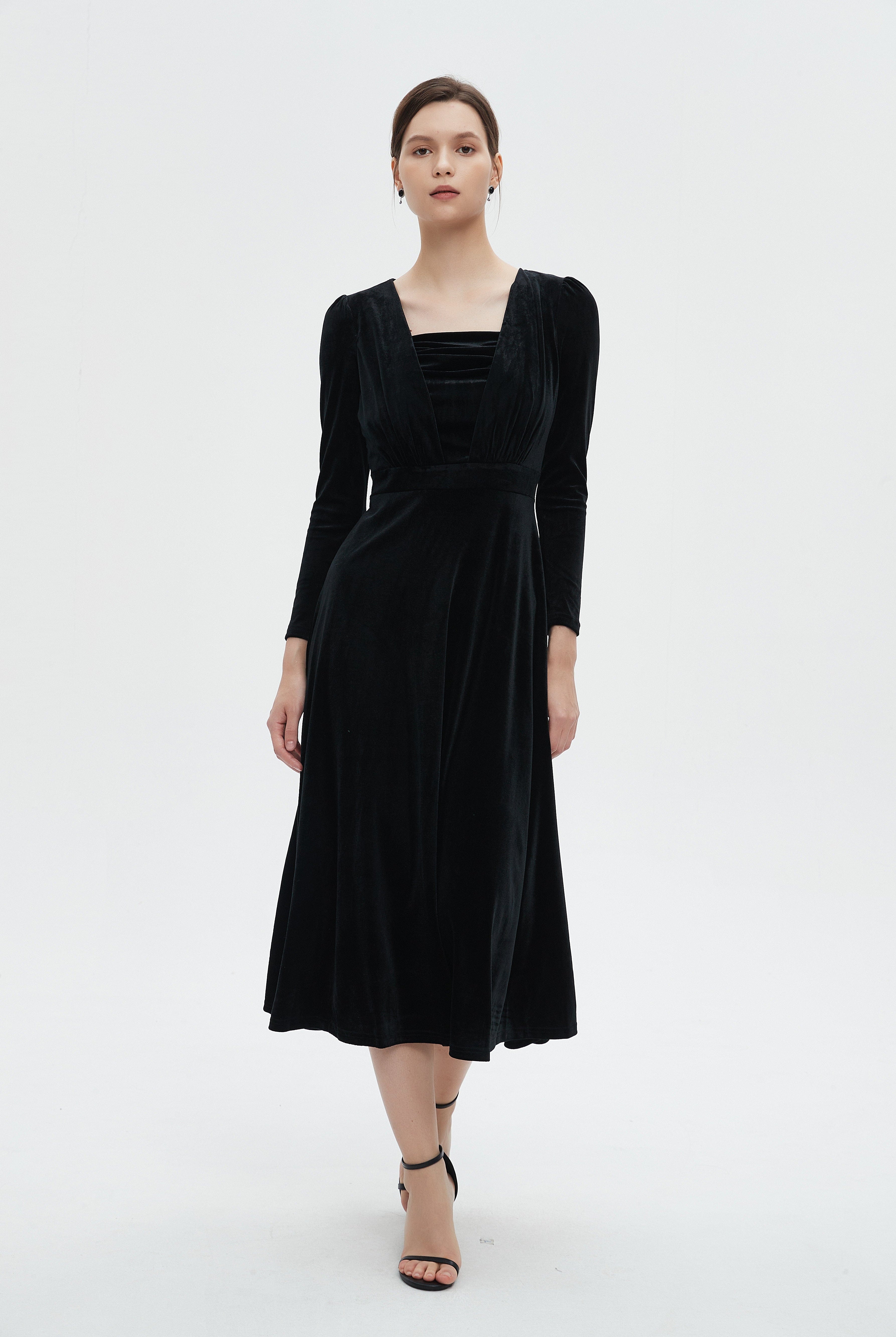 ميكا فستان نسائي ميدي بقصة كشكش وكم طويل شتوي