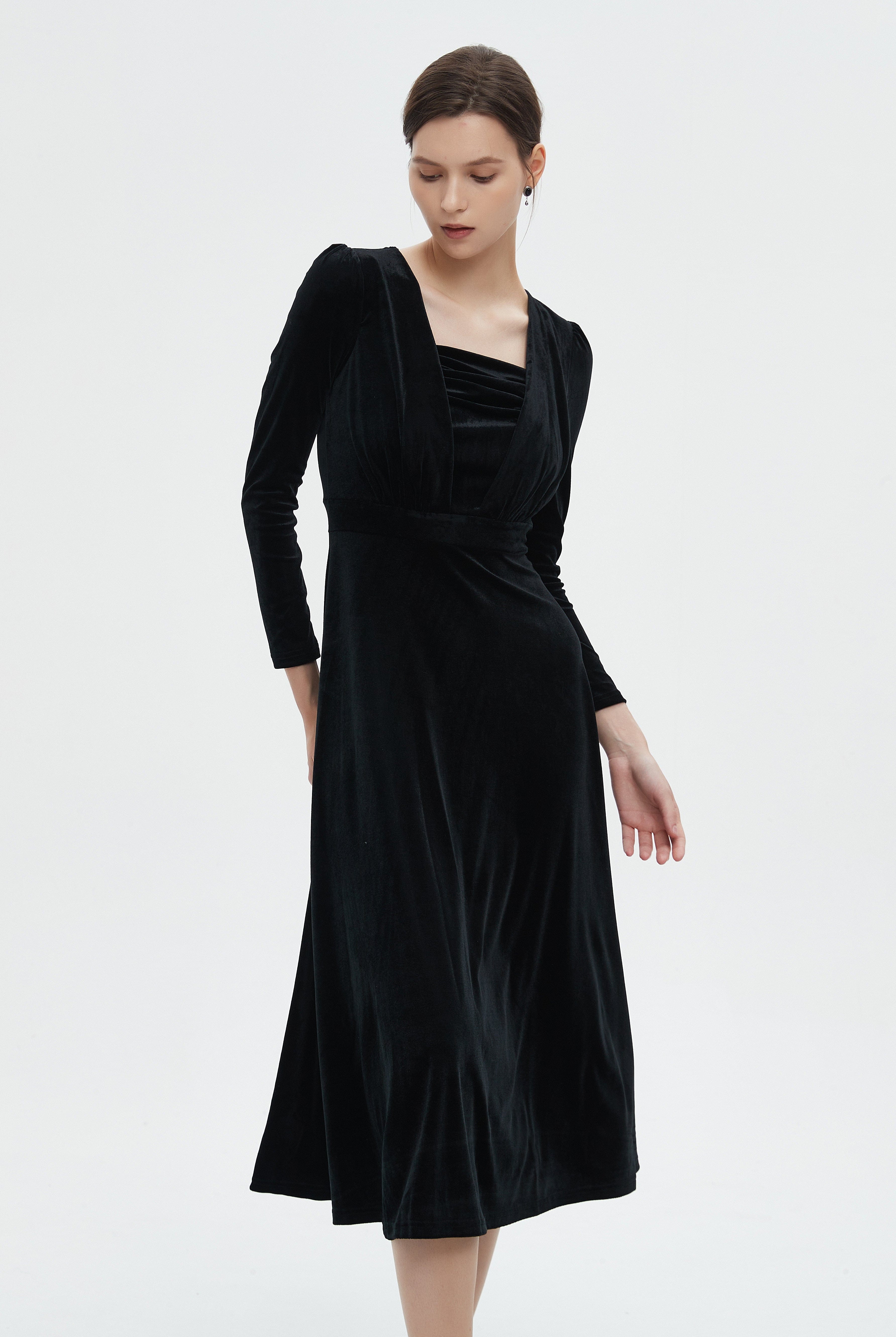 ميكا فستان نسائي ميدي بقصة كشكش وكم طويل شتوي