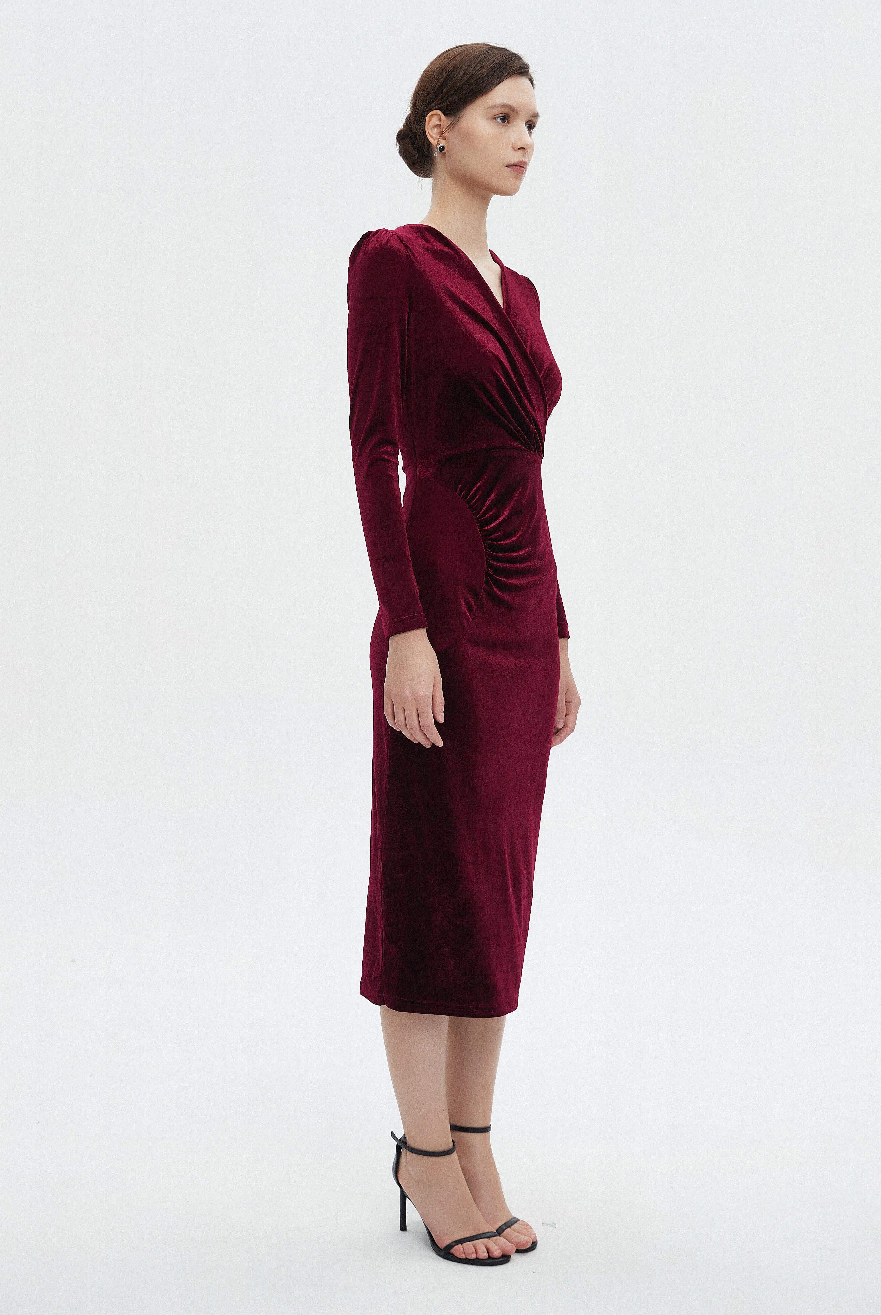 ميكا فستان نسائي ميدي بقصة لف وأكمام طويلة شتوي