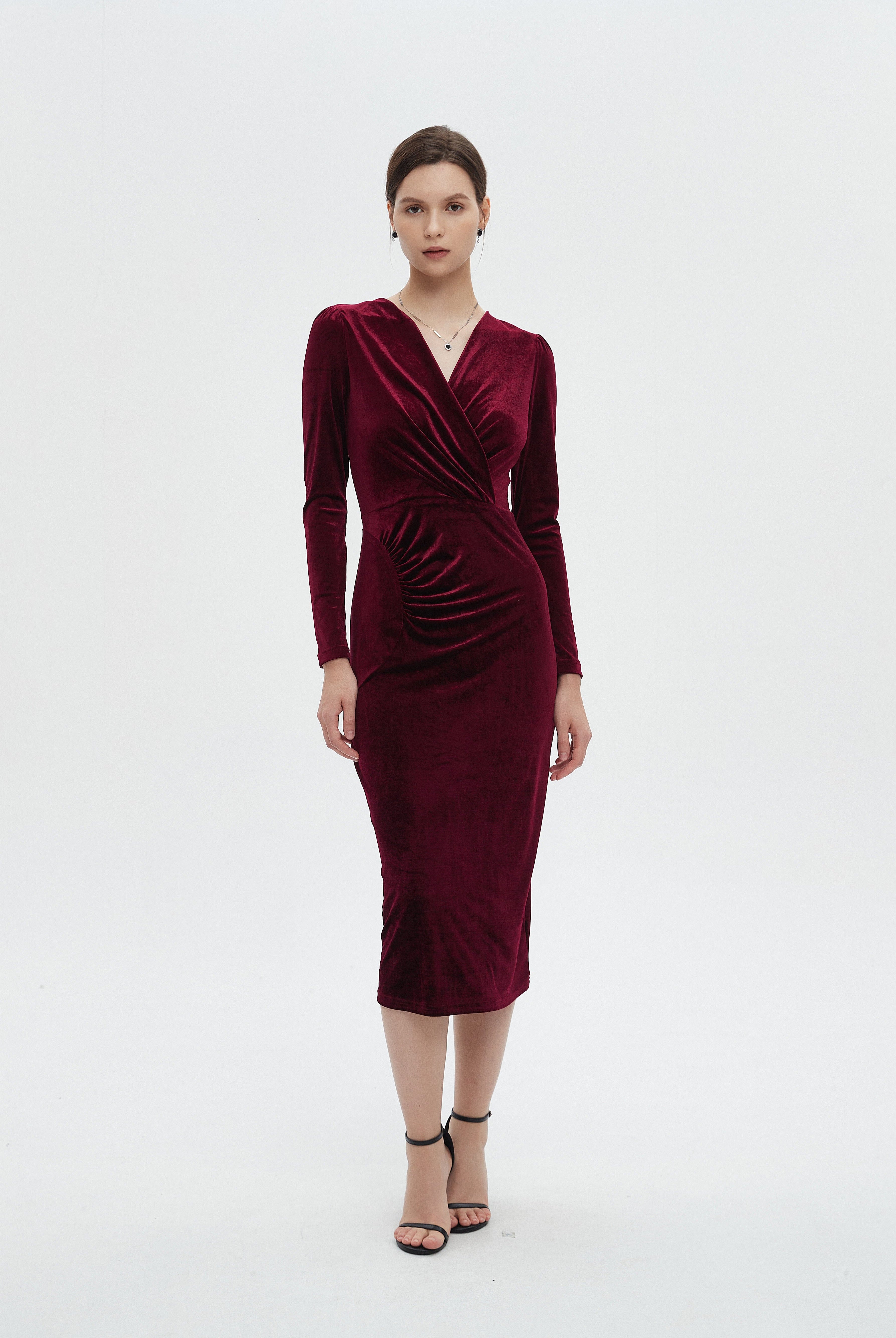 ميكا فستان نسائي ميدي بقصة لف وأكمام طويلة شتوي