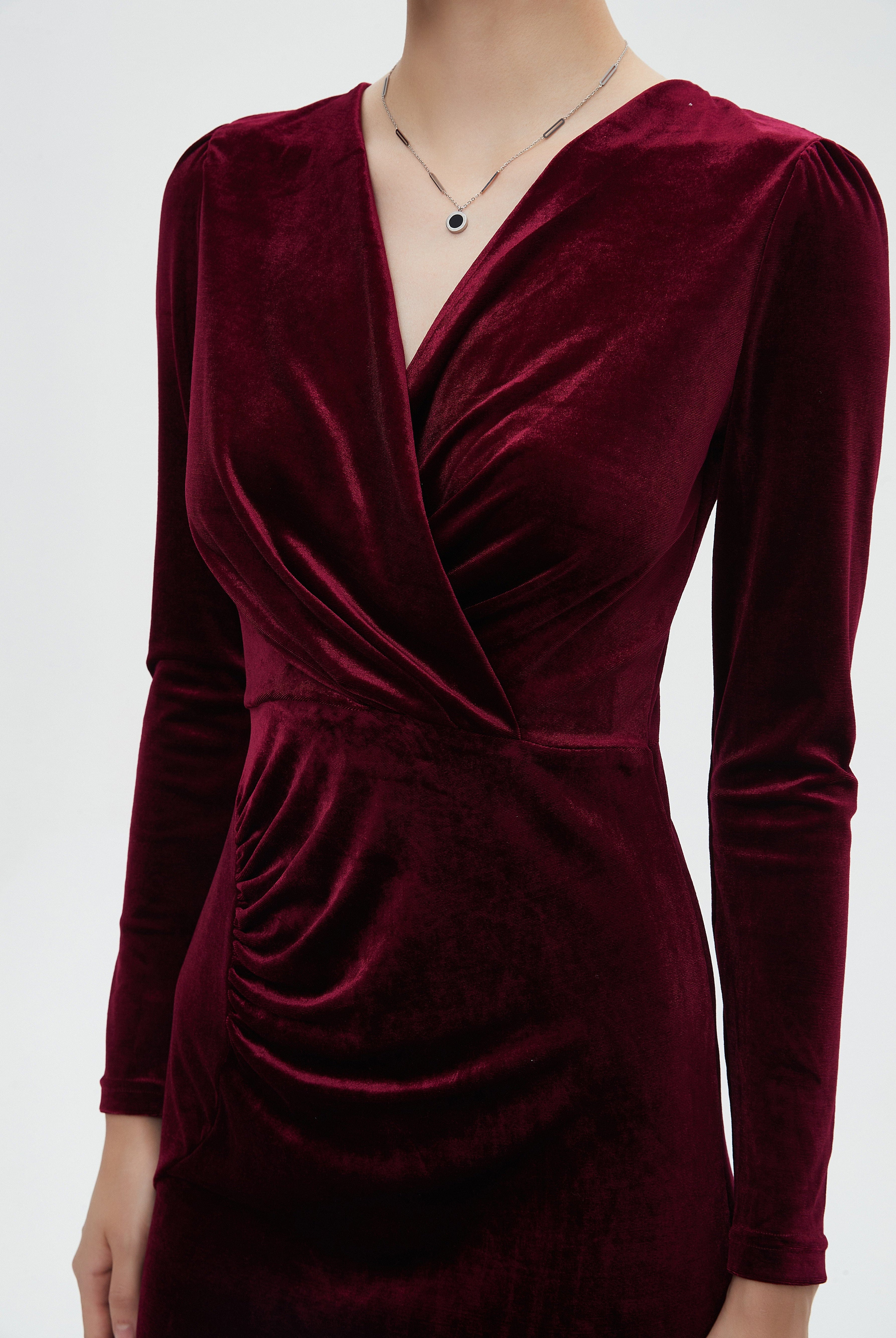 ميكا فستان نسائي ميدي بقصة لف وأكمام طويلة شتوي