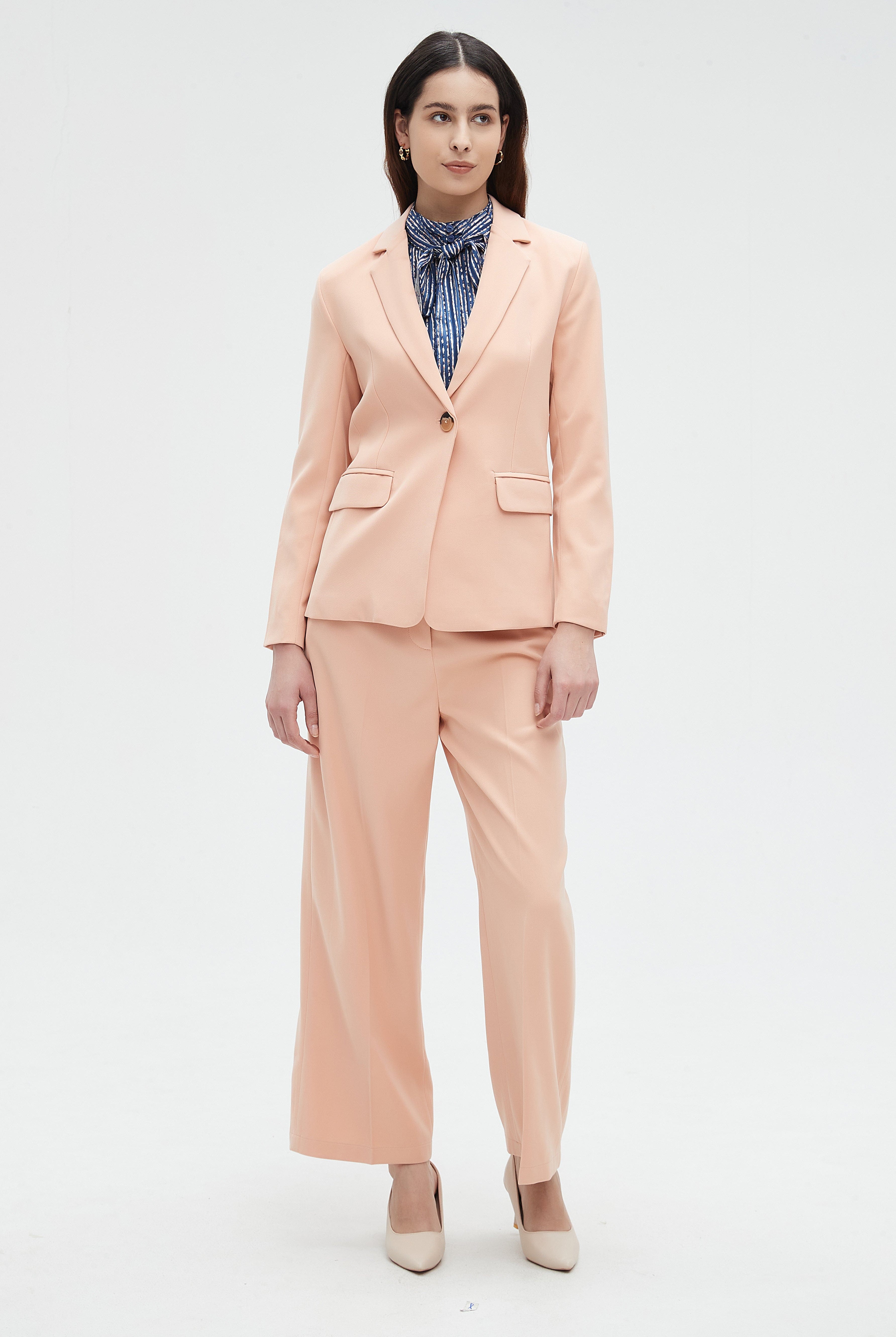 نتشي بنطلون نسائي طويل ساده بزر على الخصر للدوام