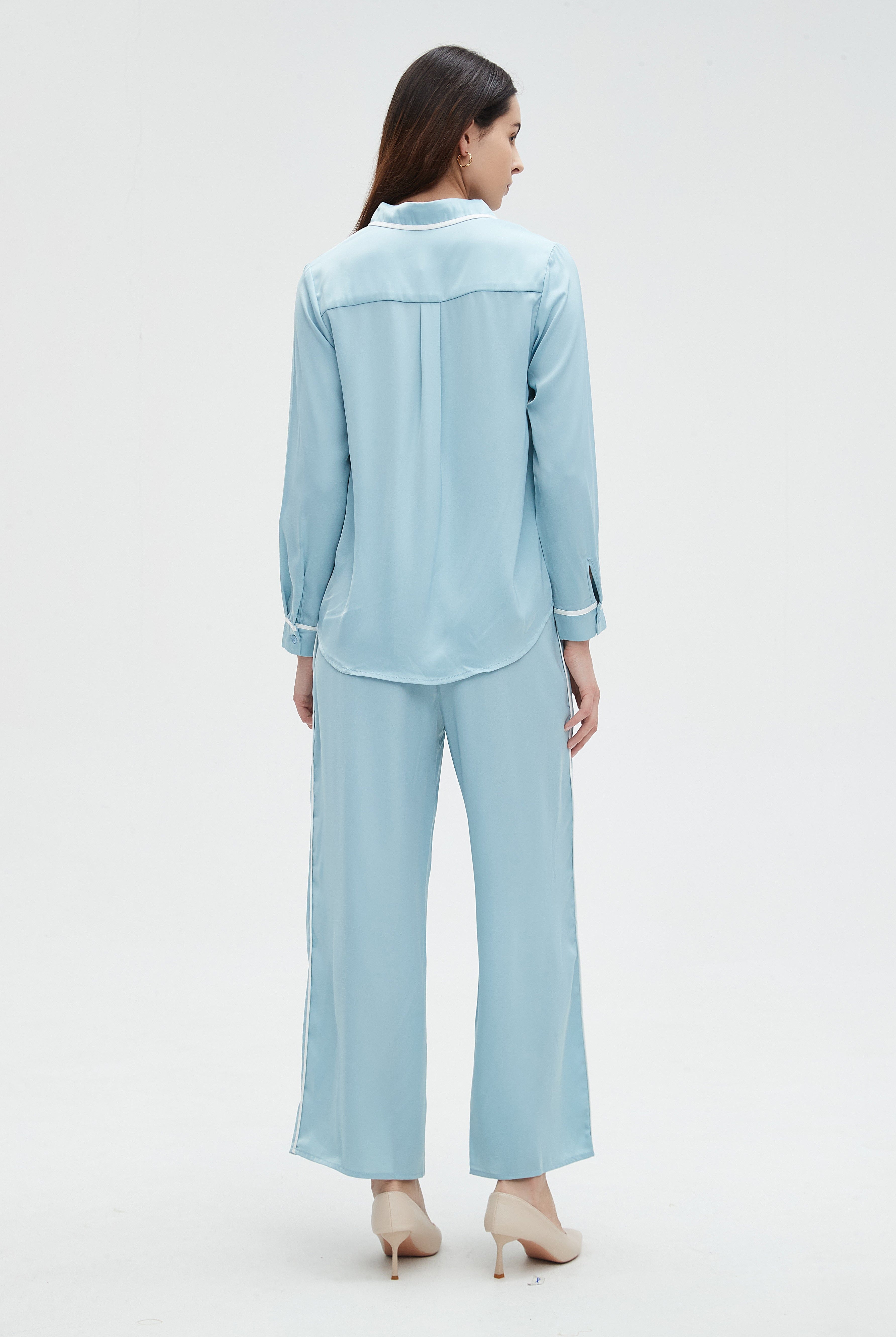 نتشي بنطلون سادة طويل نسائي برجل واسعة