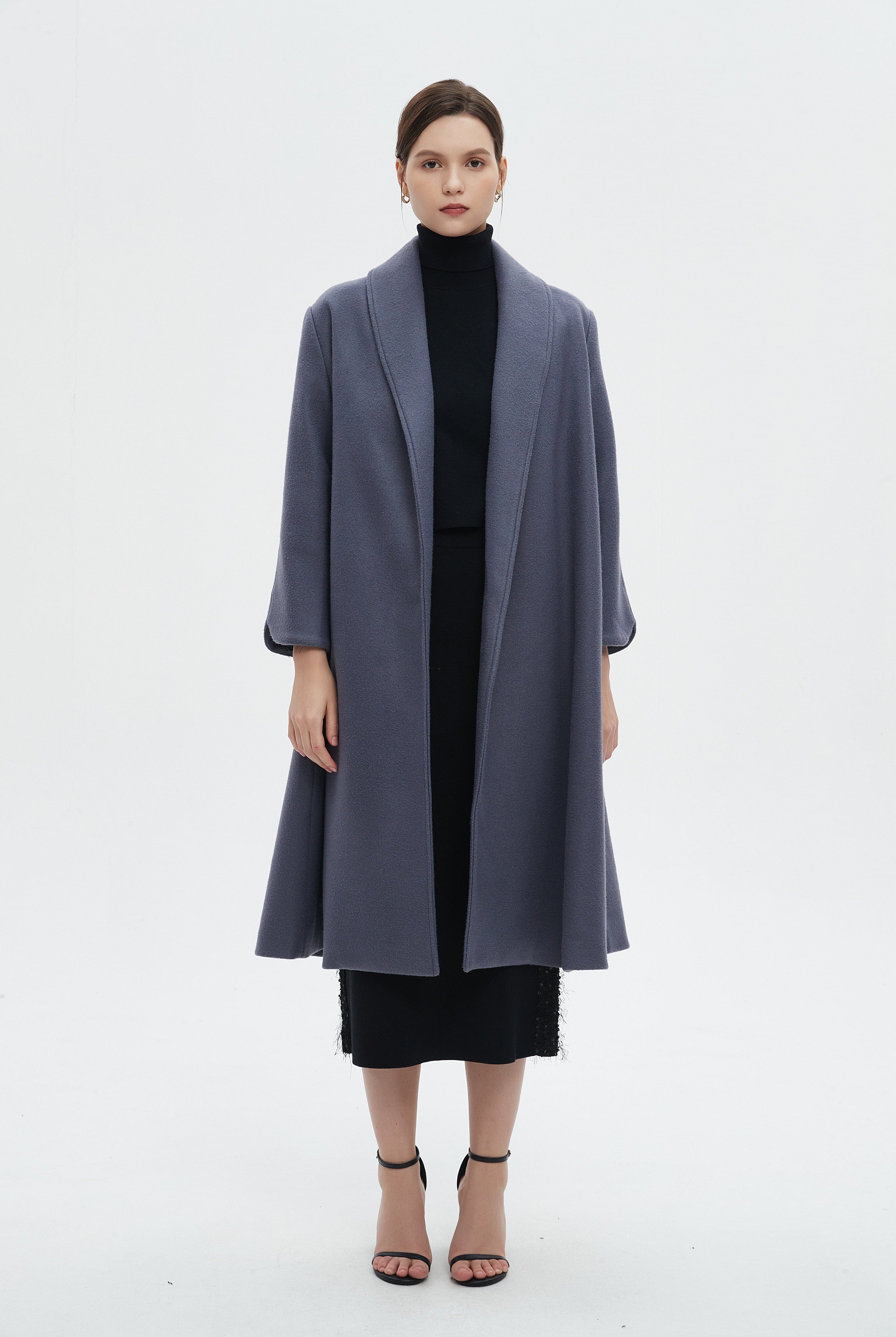 ميكا جاكيت نسائي طويل بياقة وأكمام طويلة