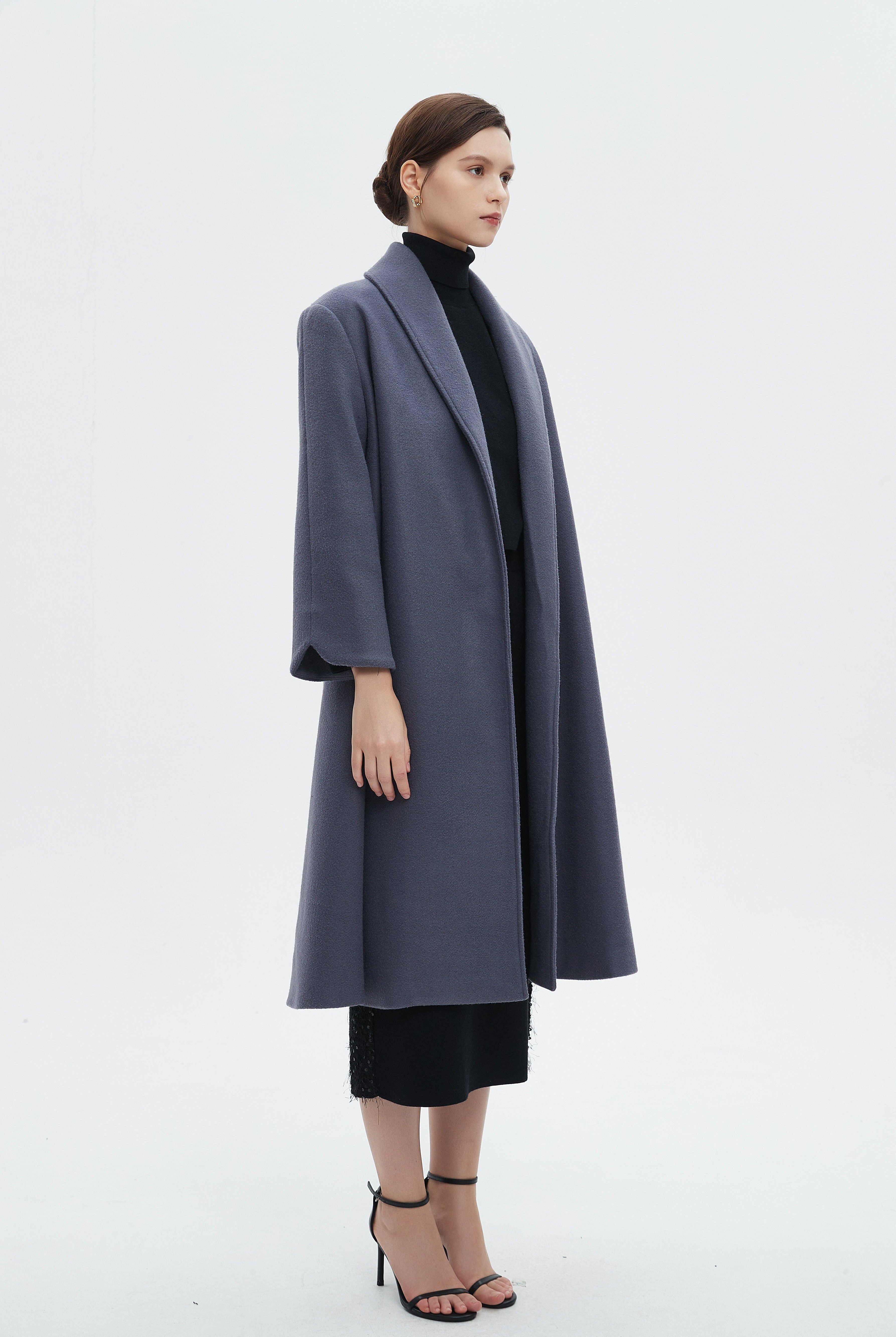 ميكا جاكيت نسائي طويل بياقة وأكمام طويلة