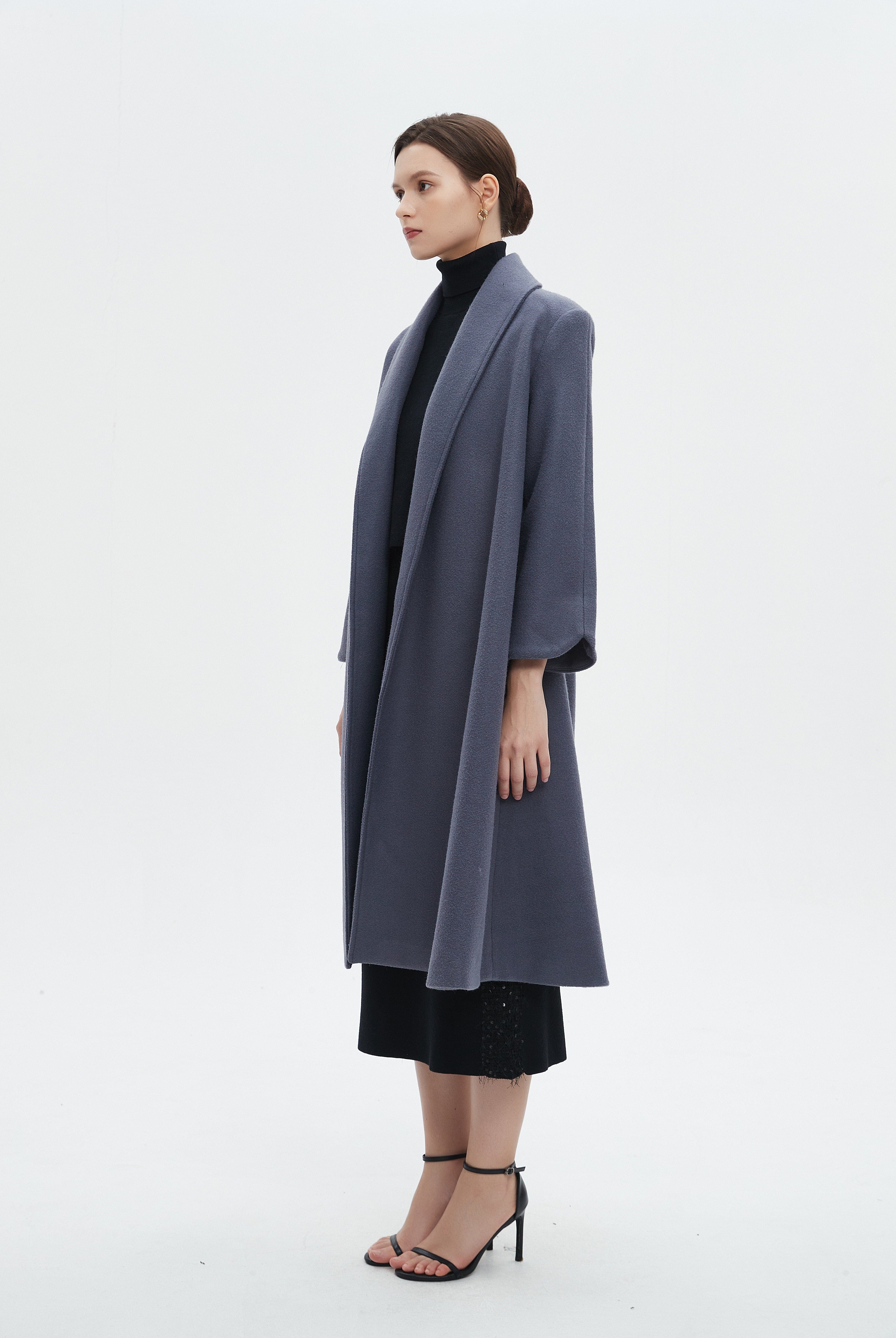 ميكا جاكيت نسائي طويل بياقة وأكمام طويلة