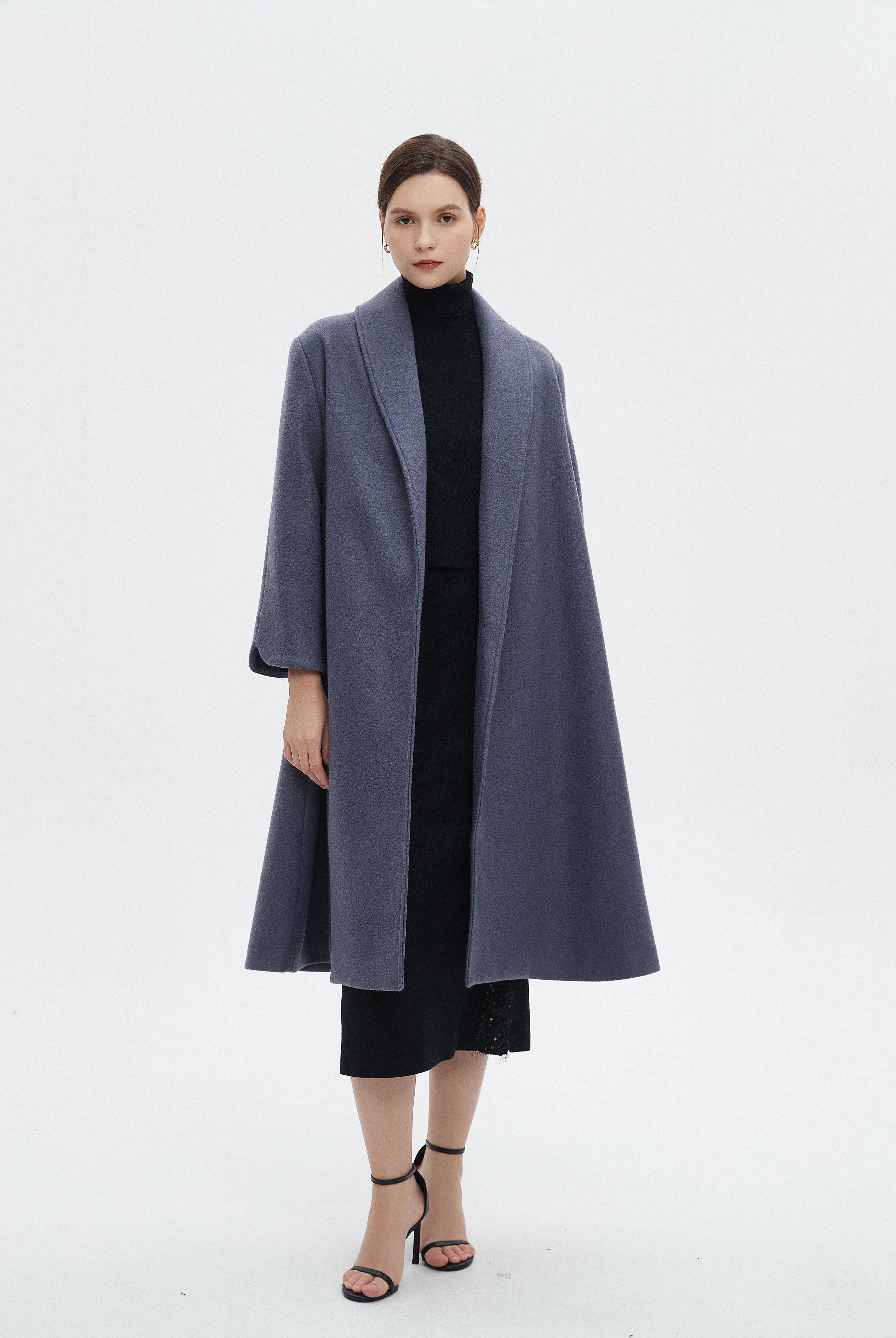 ميكا جاكيت نسائي طويل بياقة وأكمام طويلة