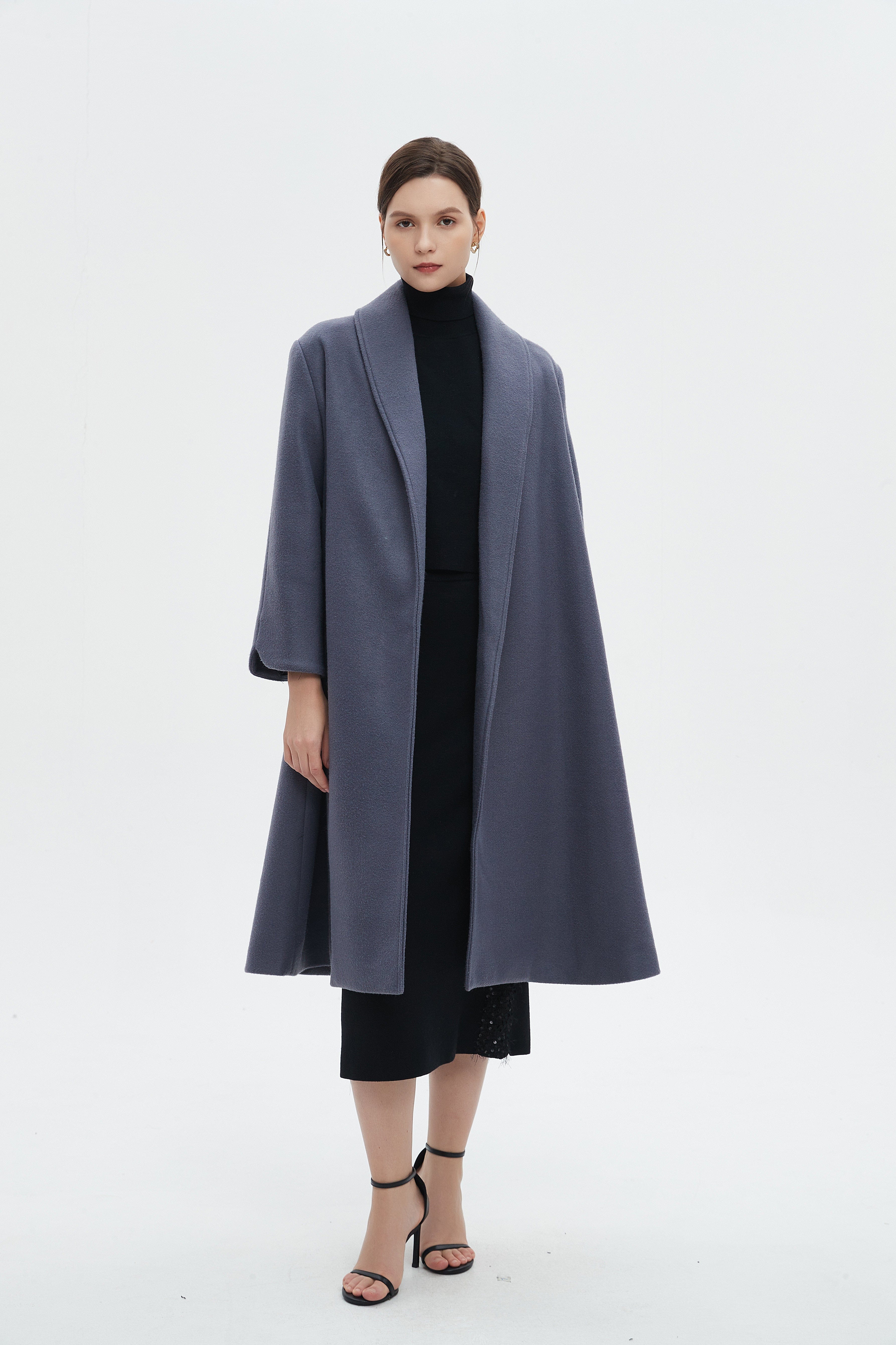 ميكا جاكيت نسائي طويل بياقة وأكمام طويلة