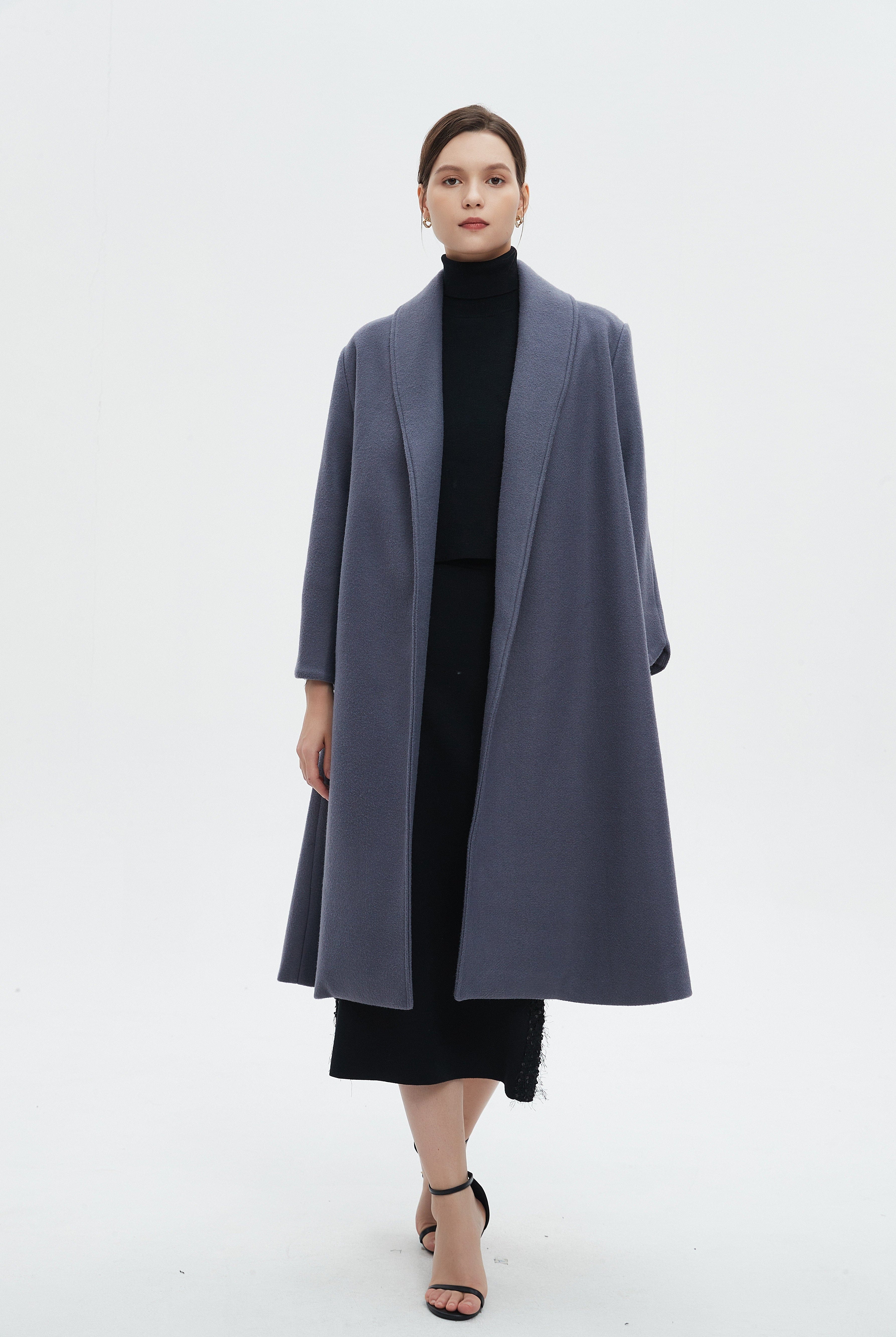 ميكا جاكيت نسائي طويل بياقة وأكمام طويلة