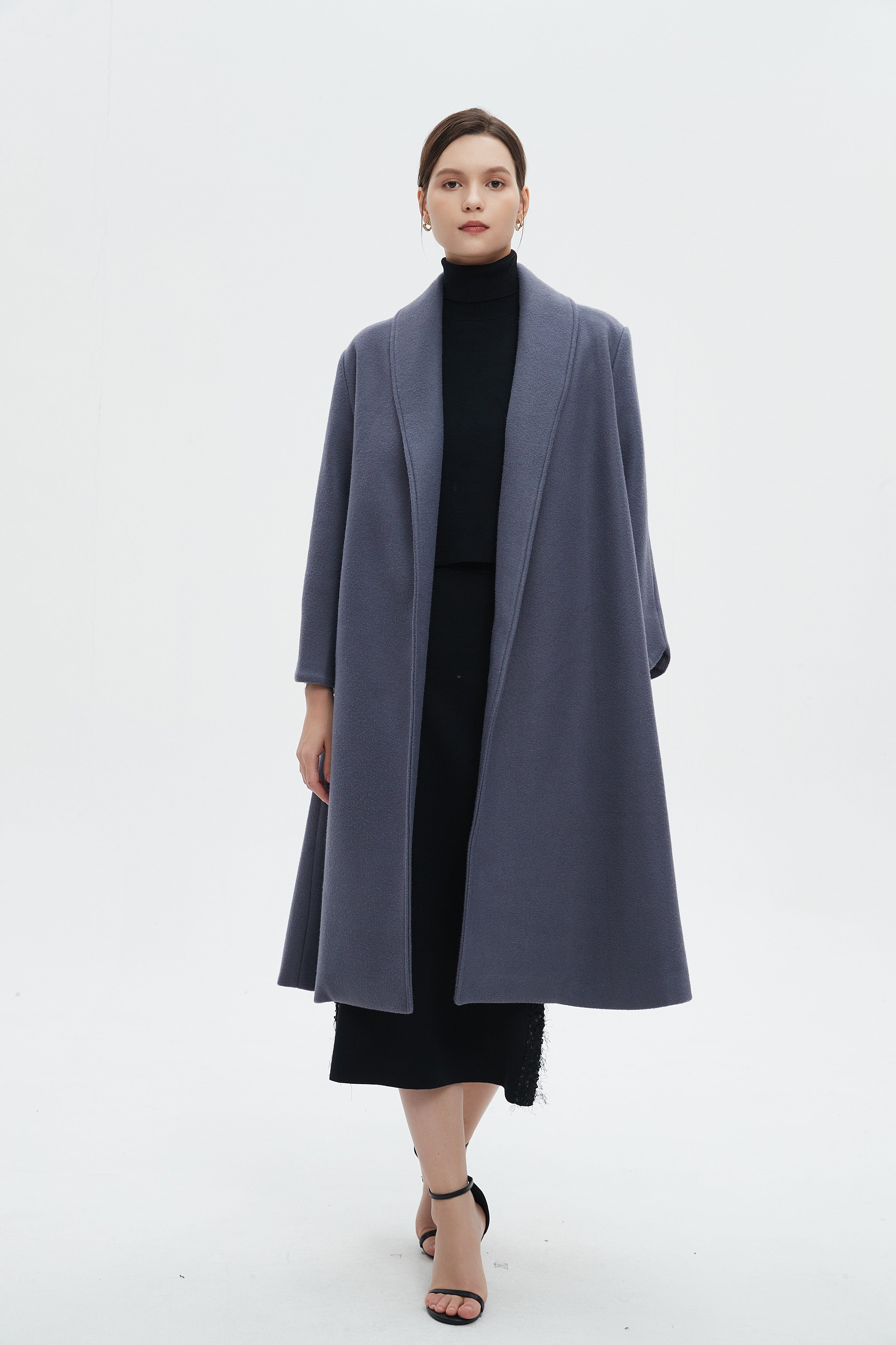 ميكا جاكيت نسائي طويل بياقة وأكمام طويلة