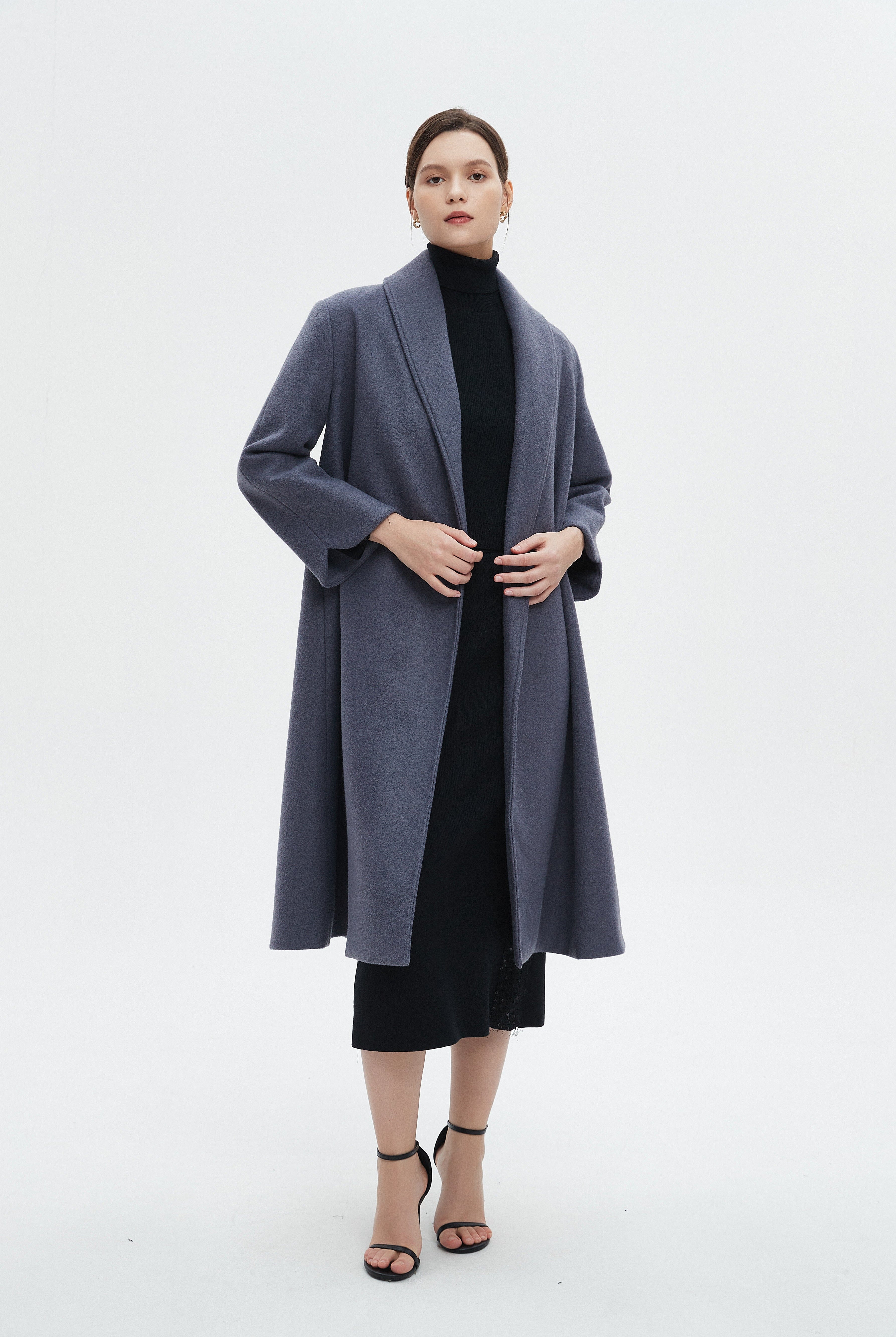 ميكا جاكيت نسائي طويل بياقة وأكمام طويلة