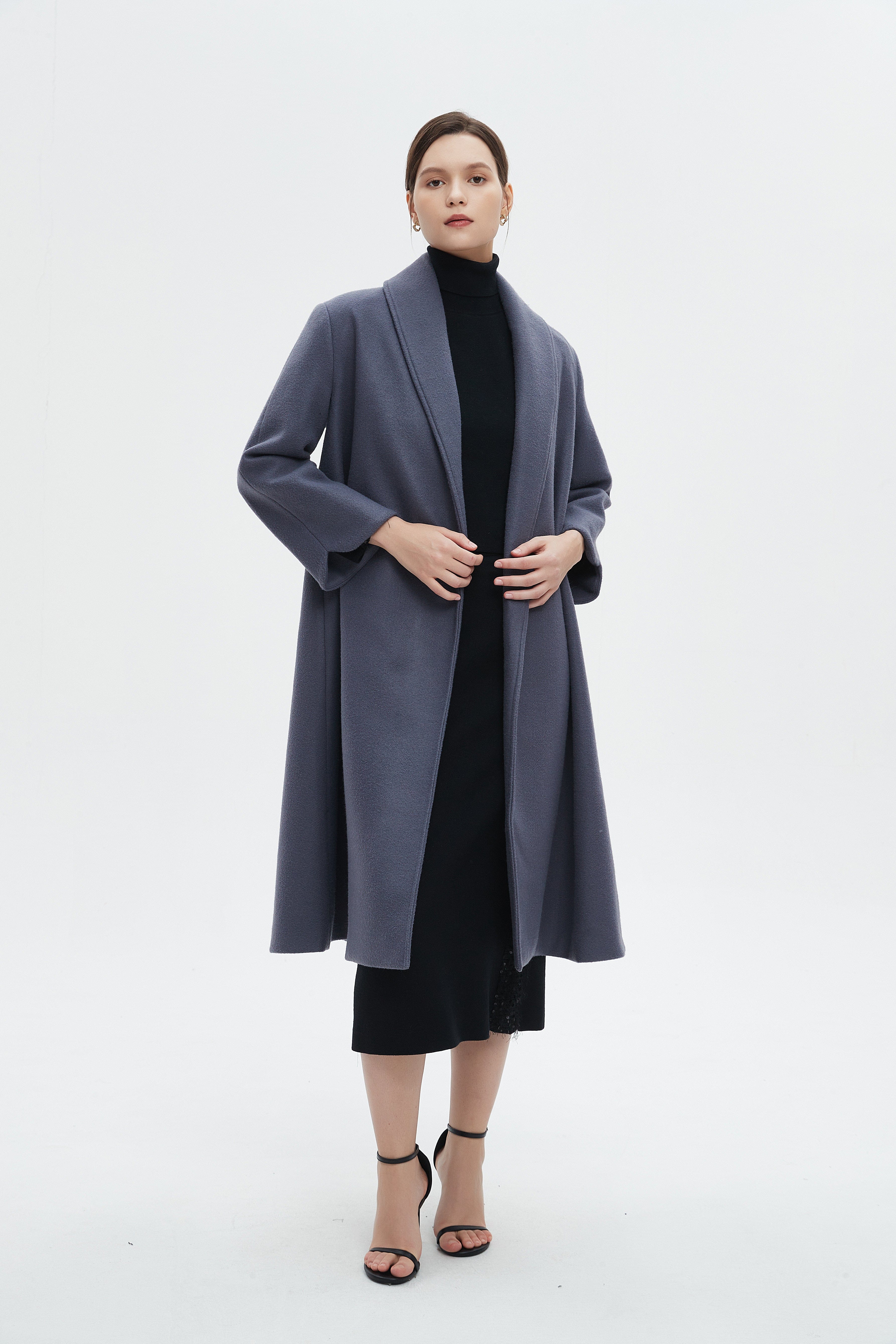 ميكا جاكيت نسائي طويل بياقة وأكمام طويلة