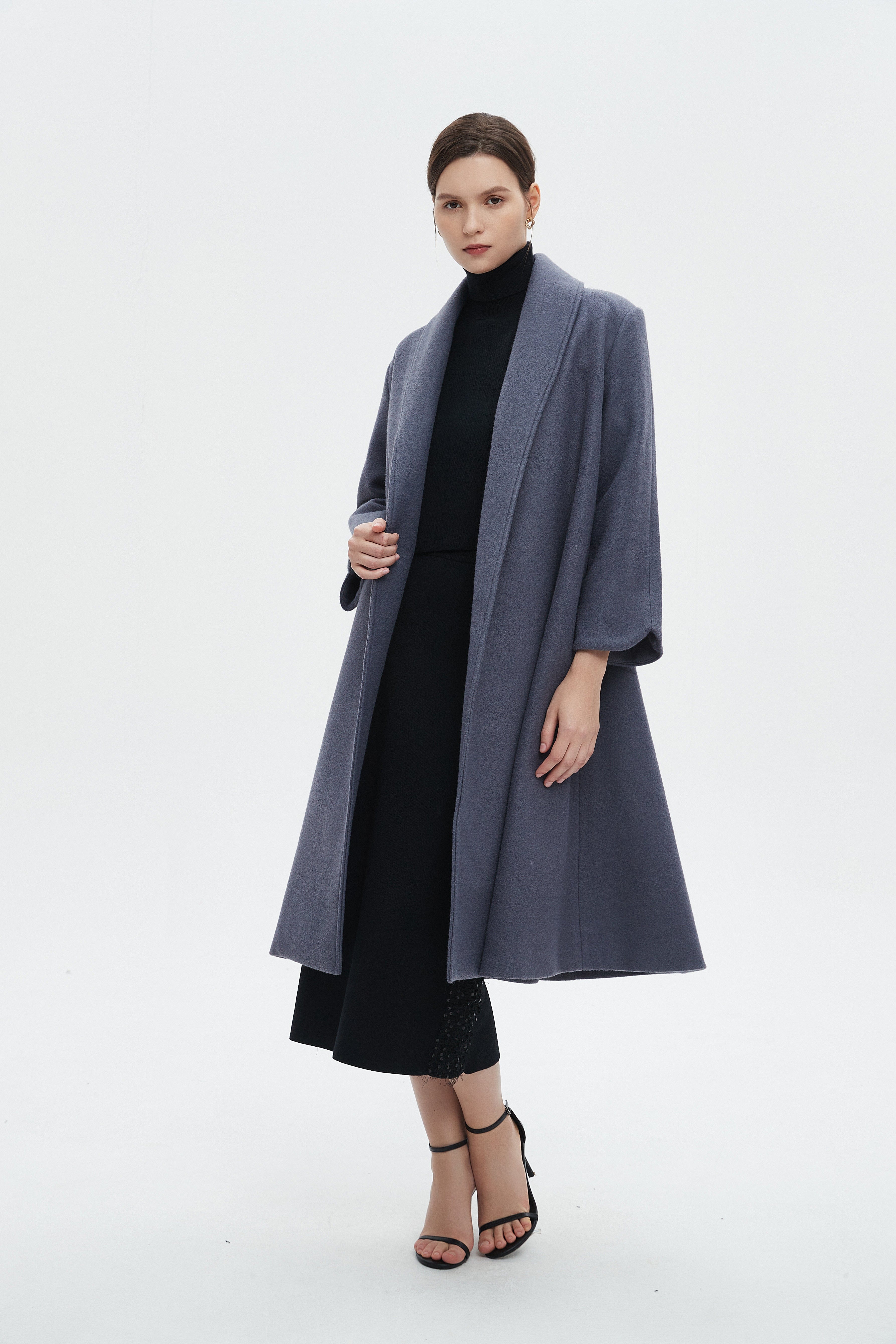 ميكا جاكيت نسائي طويل بياقة وأكمام طويلة