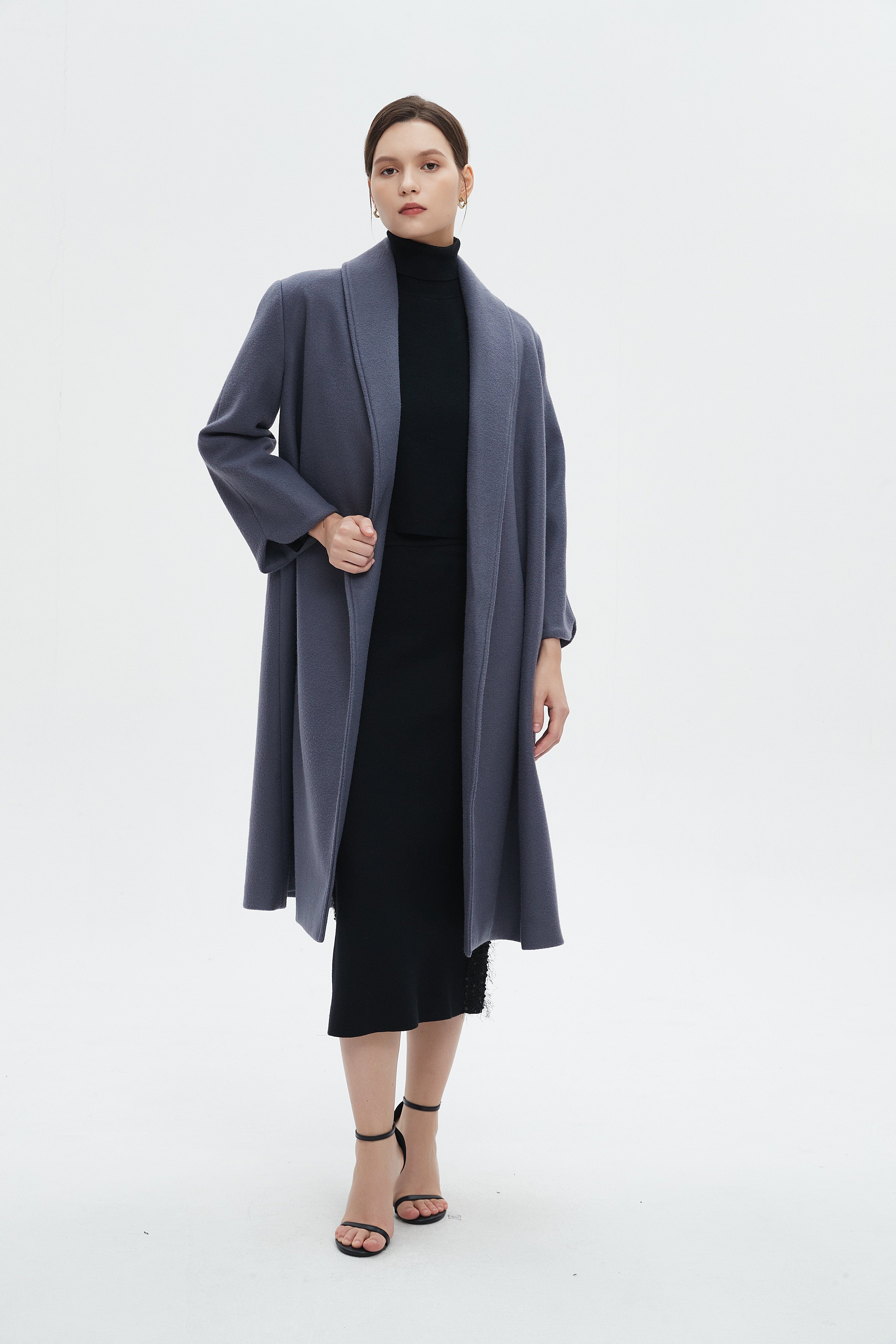 ميكا جاكيت نسائي طويل بياقة وأكمام طويلة