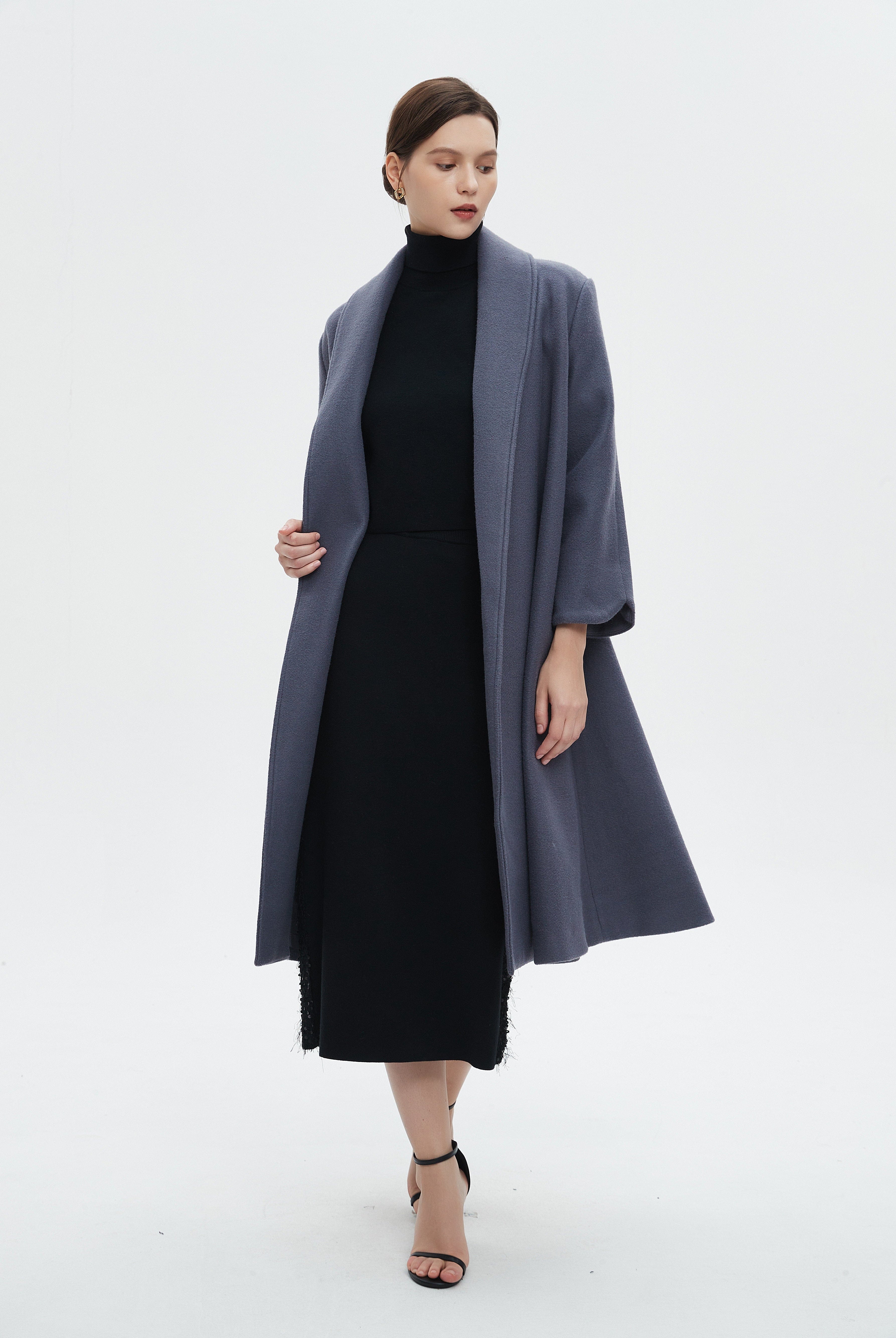 ميكا جاكيت نسائي طويل بياقة وأكمام طويلة