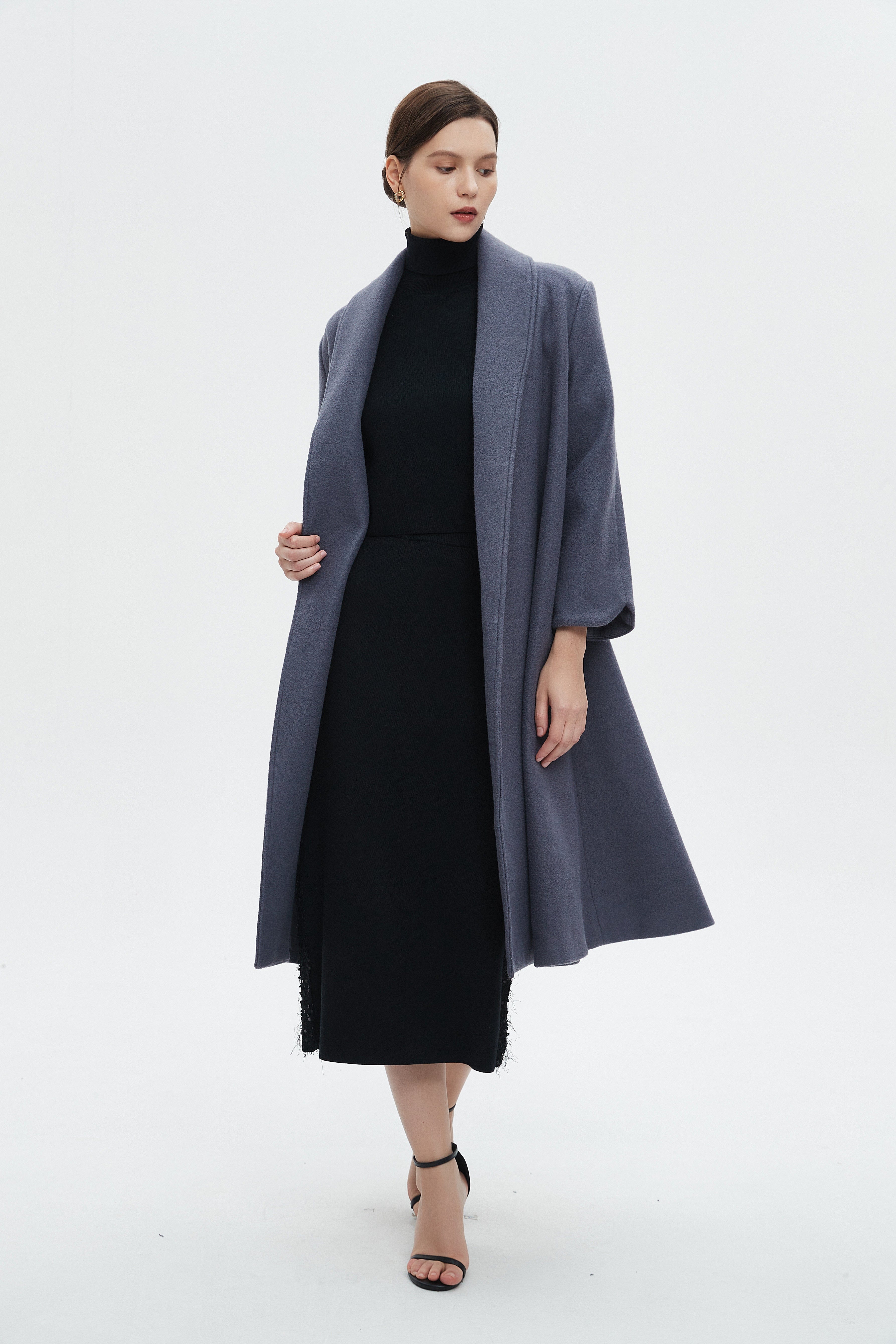 ميكا جاكيت نسائي طويل بياقة وأكمام طويلة