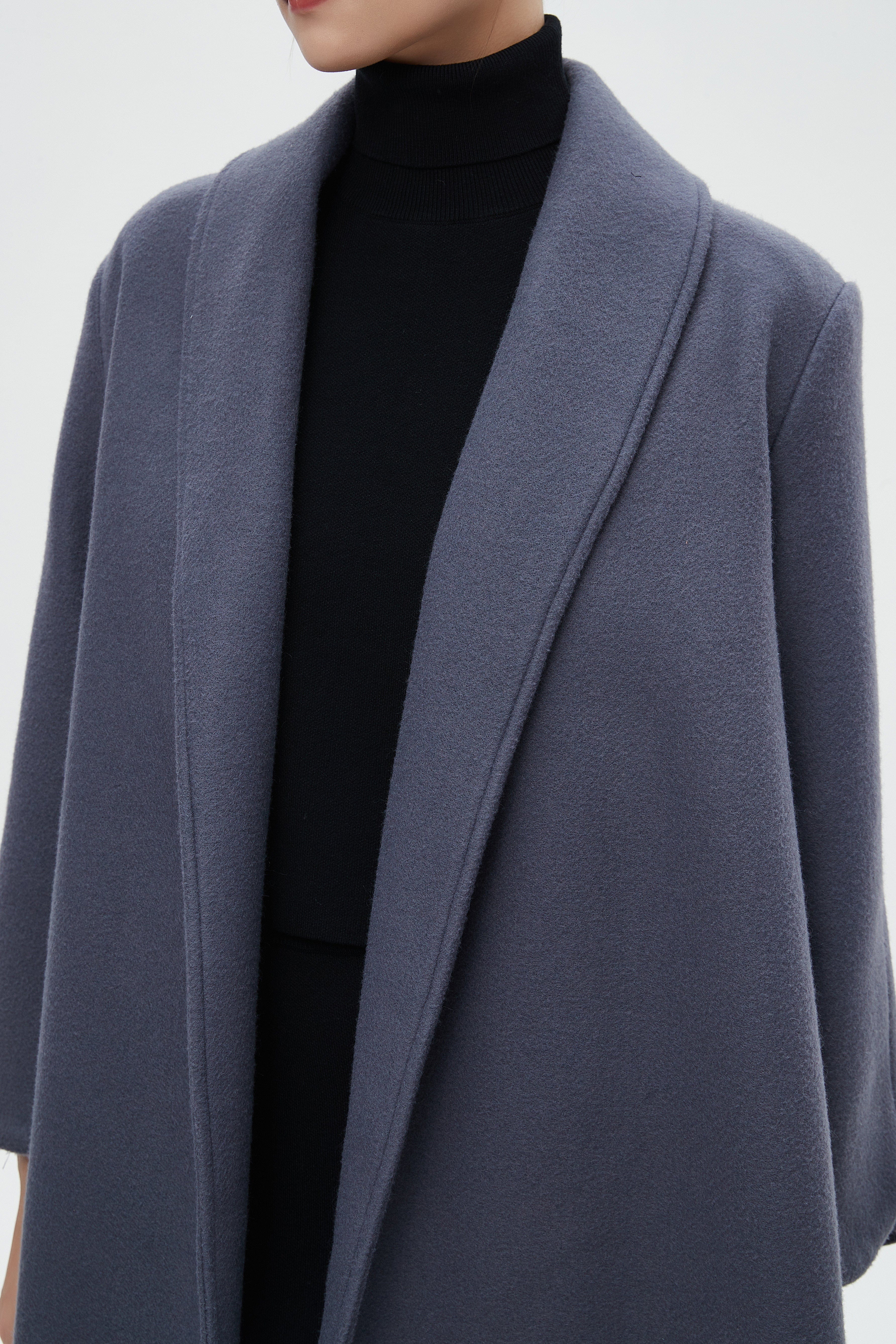 ميكا جاكيت نسائي طويل بياقة وأكمام طويلة