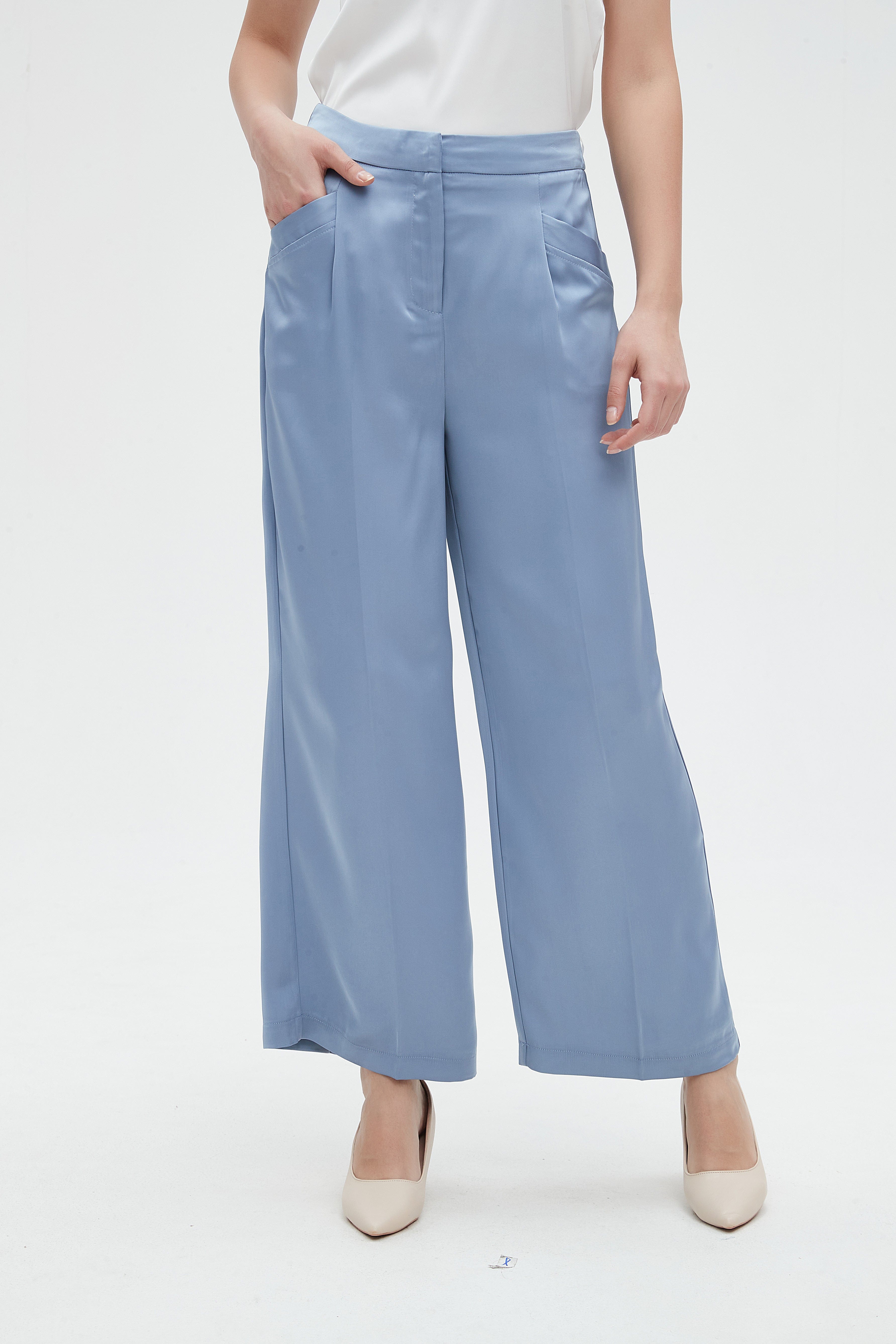 نتشي بنطلون نسائي سادة برجل واسعة طويل