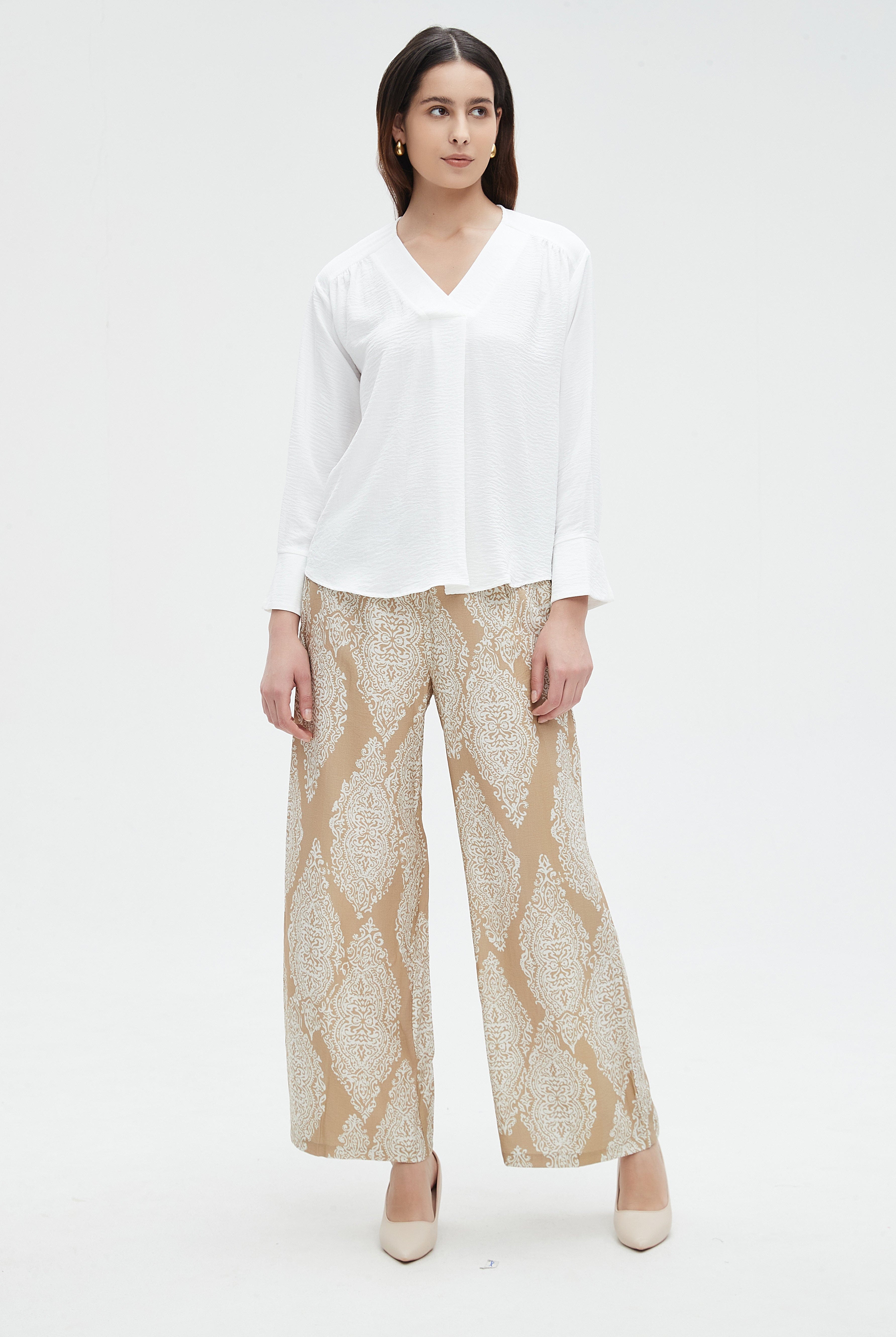 نتشي بنطلون نسائي طويل مطبوع واسع