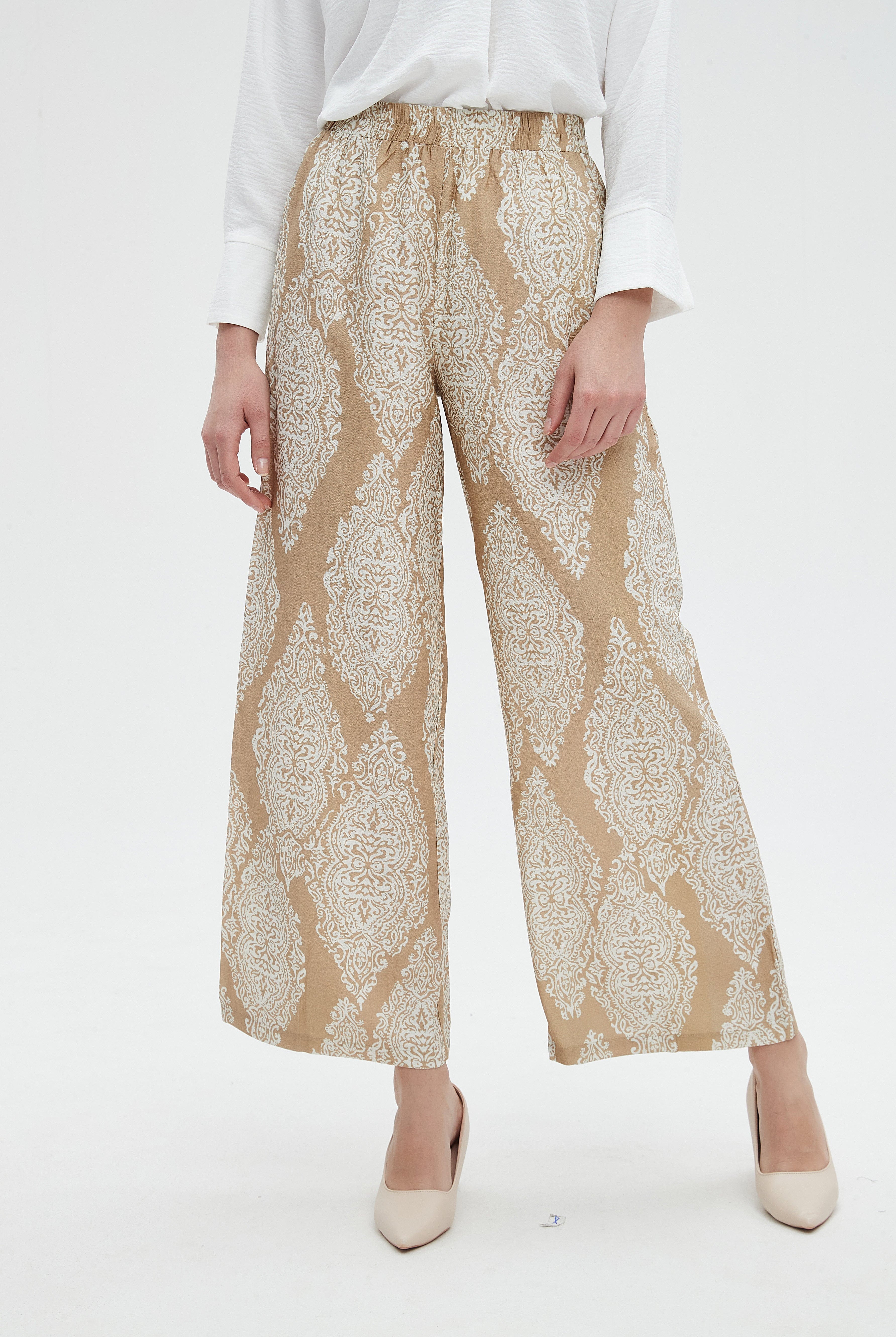 نتشي بنطلون نسائي طويل مطبوع واسع