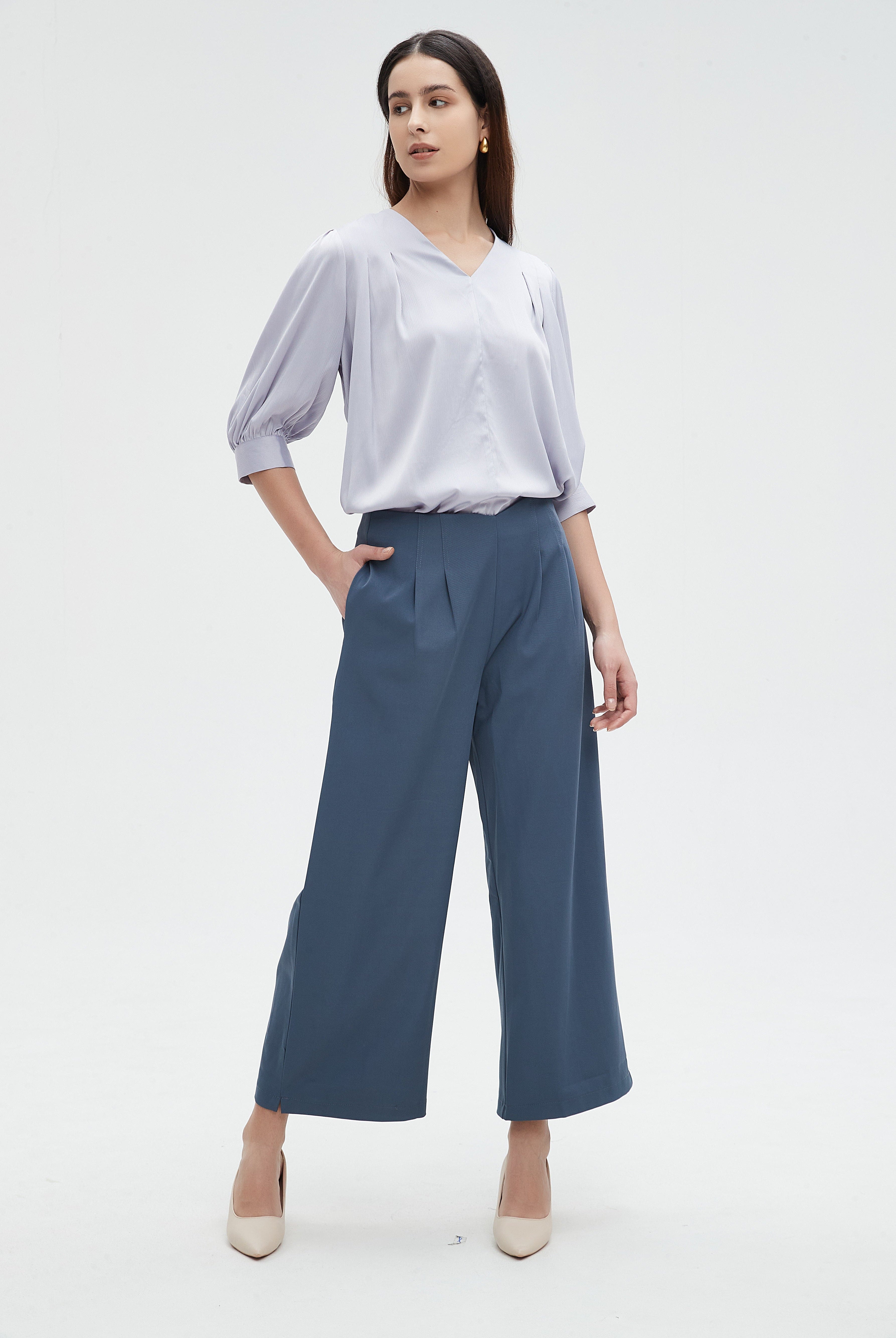 نتشي بنطلون طويل سادة واسع نسائي