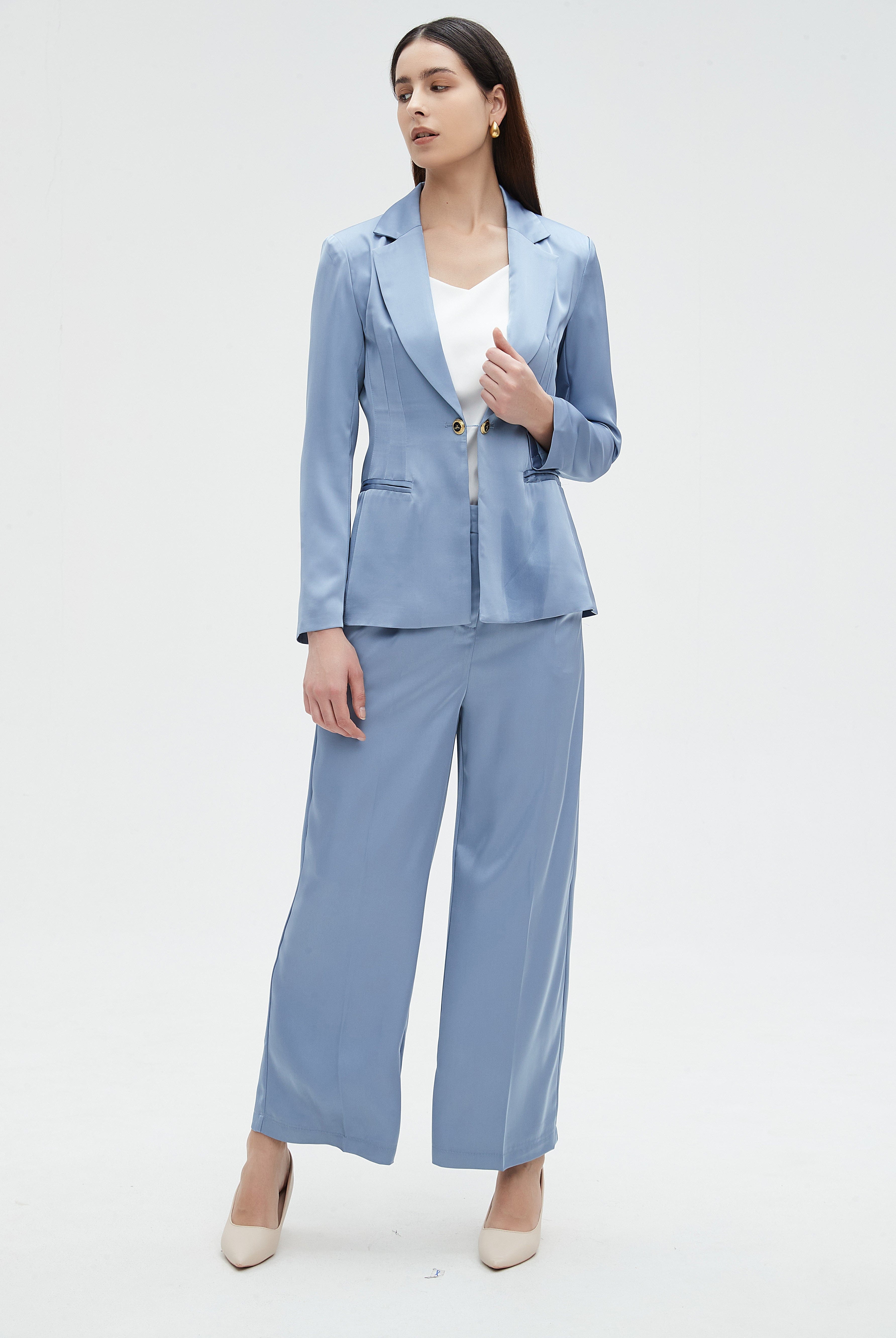 نتشي بنطلون نسائي سادة برجل واسعة طويل