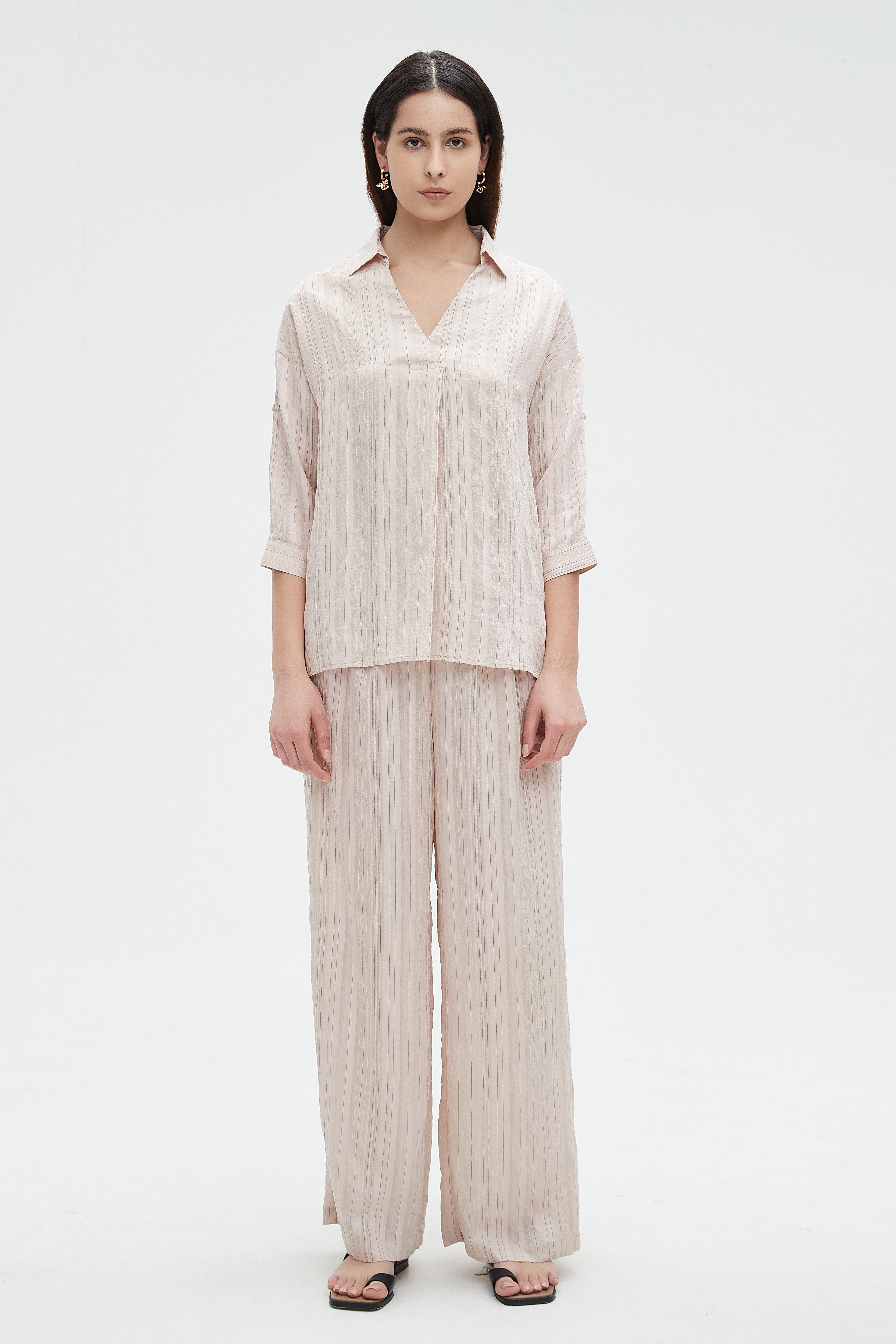 نتشي بنطلون نسائي طويل برجل واسعه مخططه