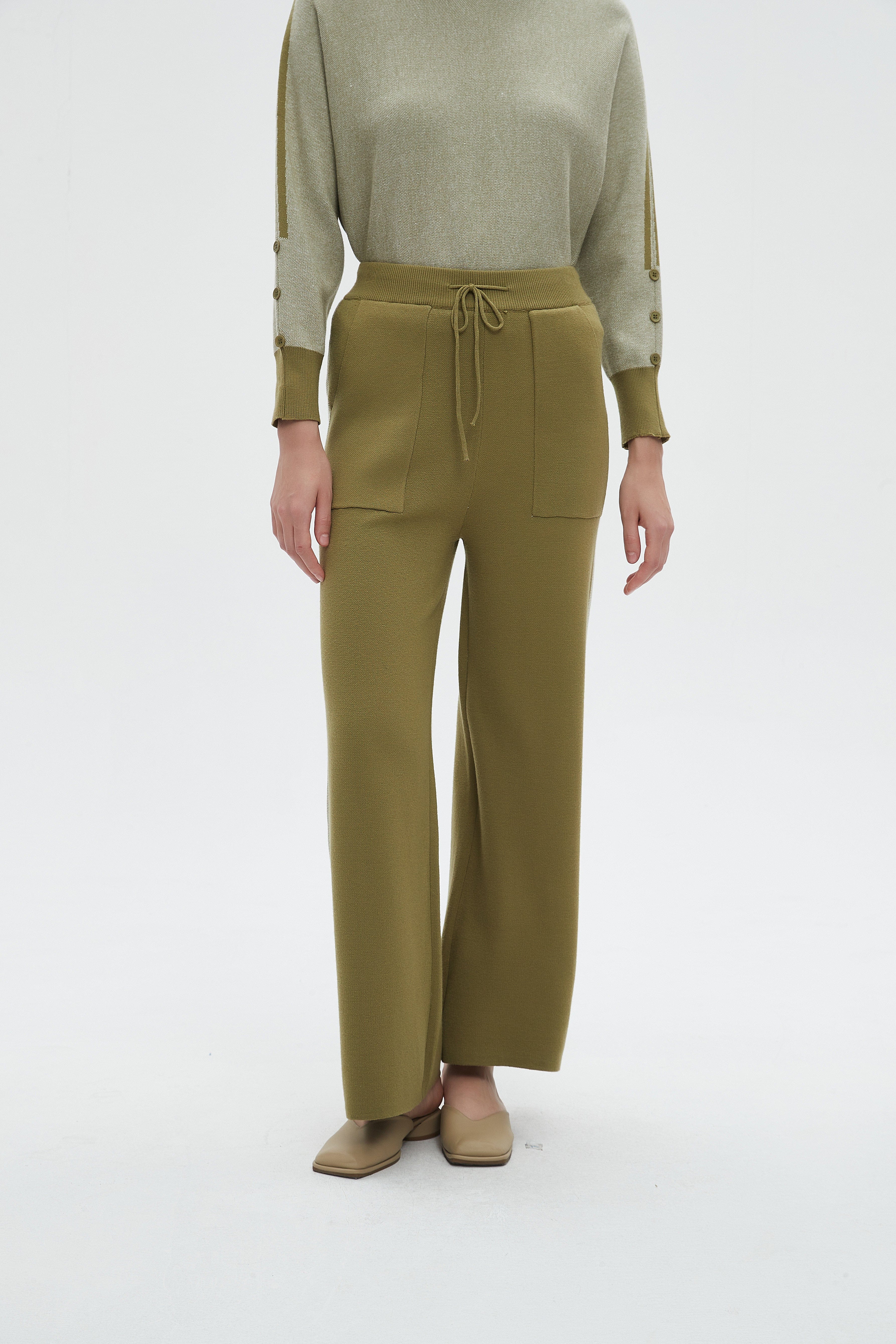 ميكا بنطلون نسائي طويل برباط على الخصر وجيوب