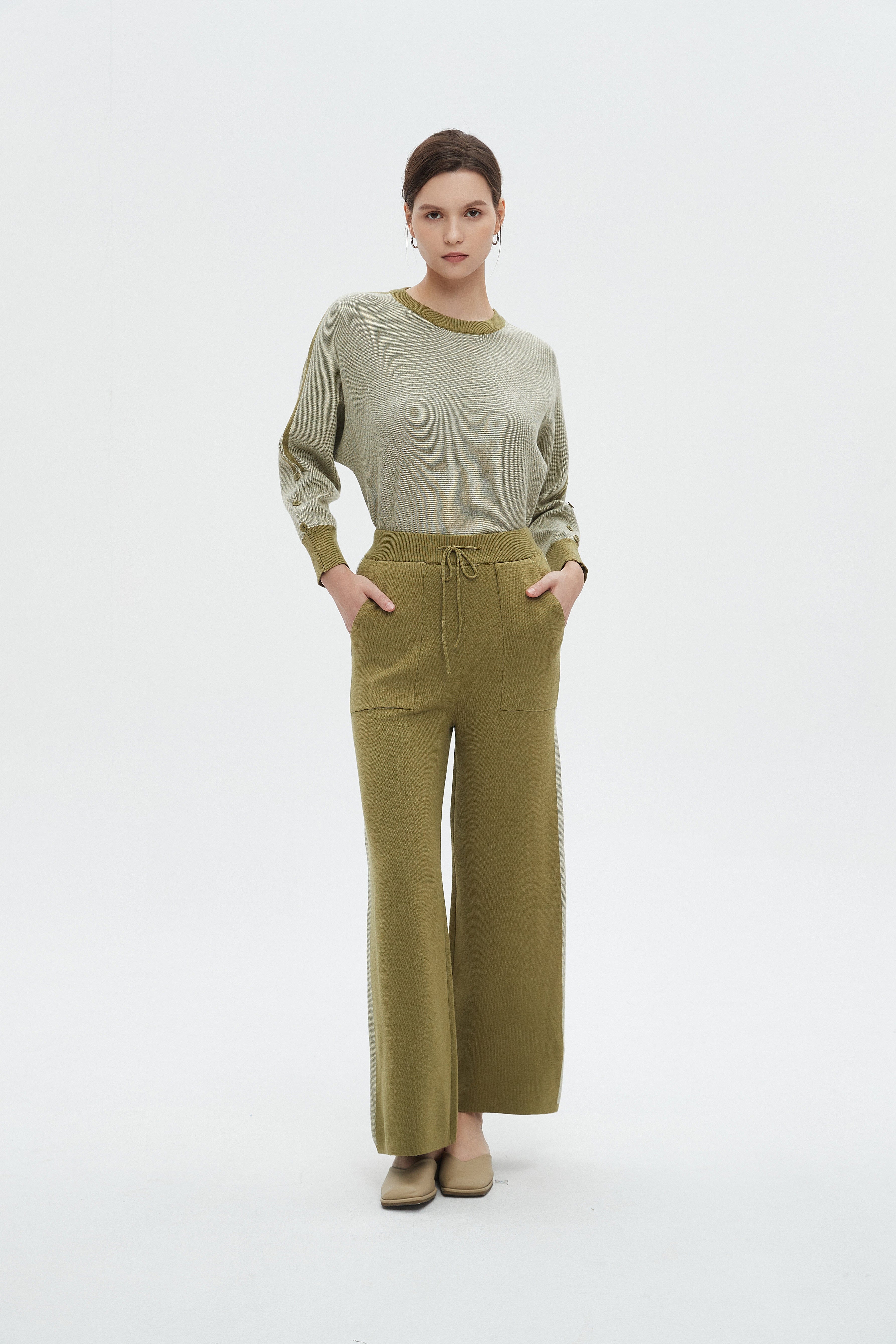 ميكا بنطلون نسائي طويل برباط على الخصر وجيوب