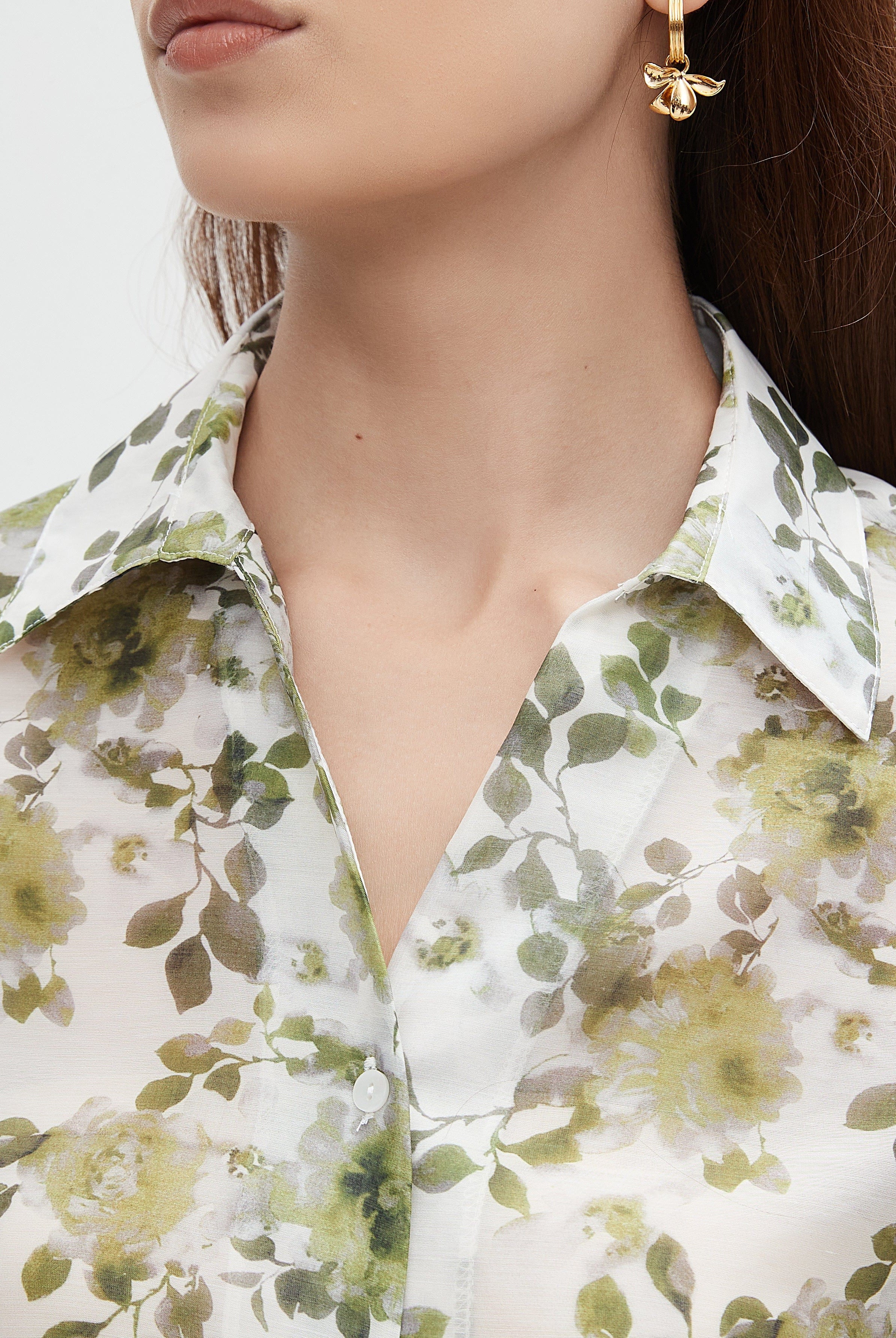 نتشي بلوزة نسائي كم طويل منقوشة ورد