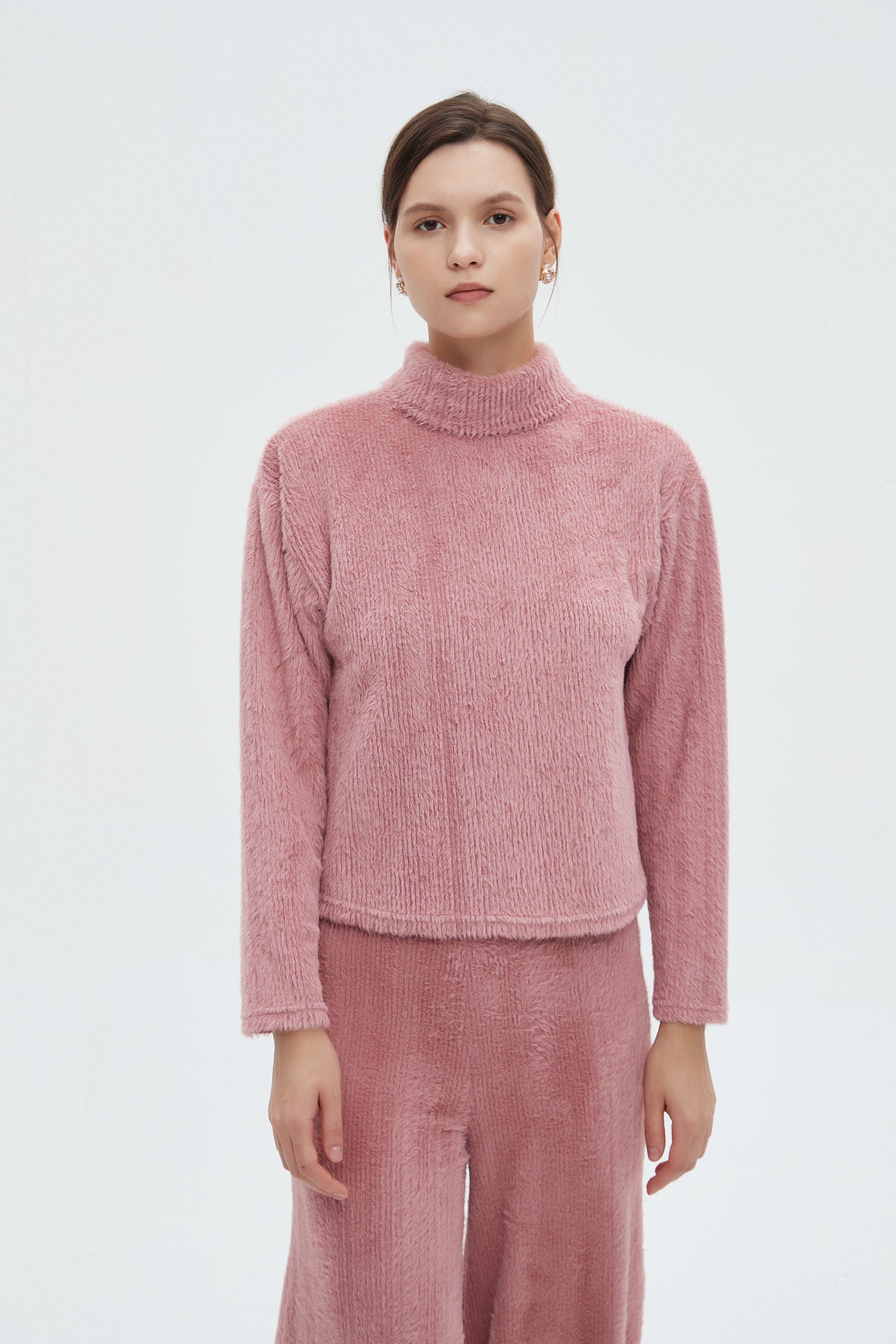 ميكا بلوزة نسائية سادة شتوي باكمام طويلة ورقبة عالية