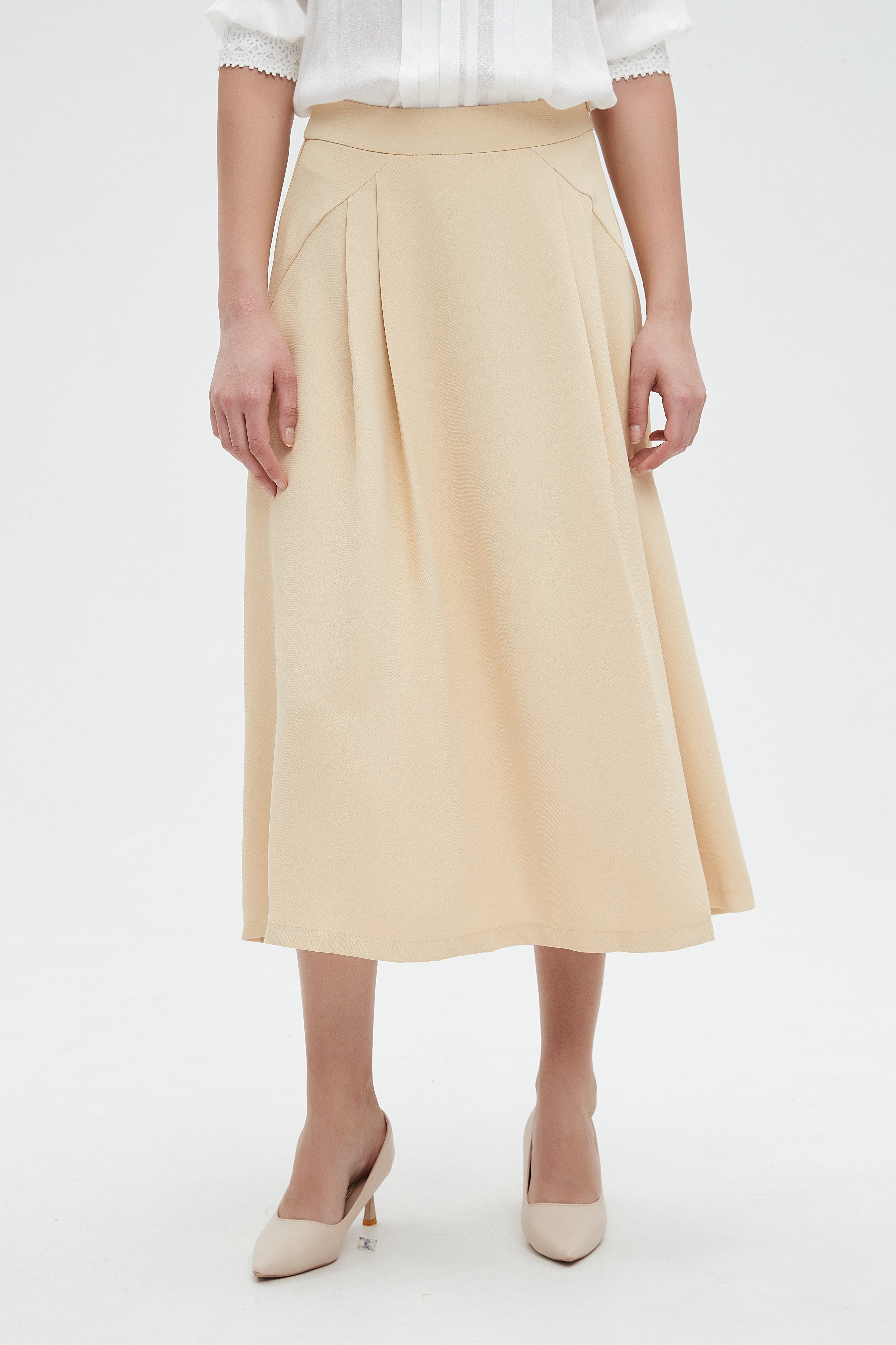 نتشي تنورة نسائية ميدي واسعة للدوام سادة