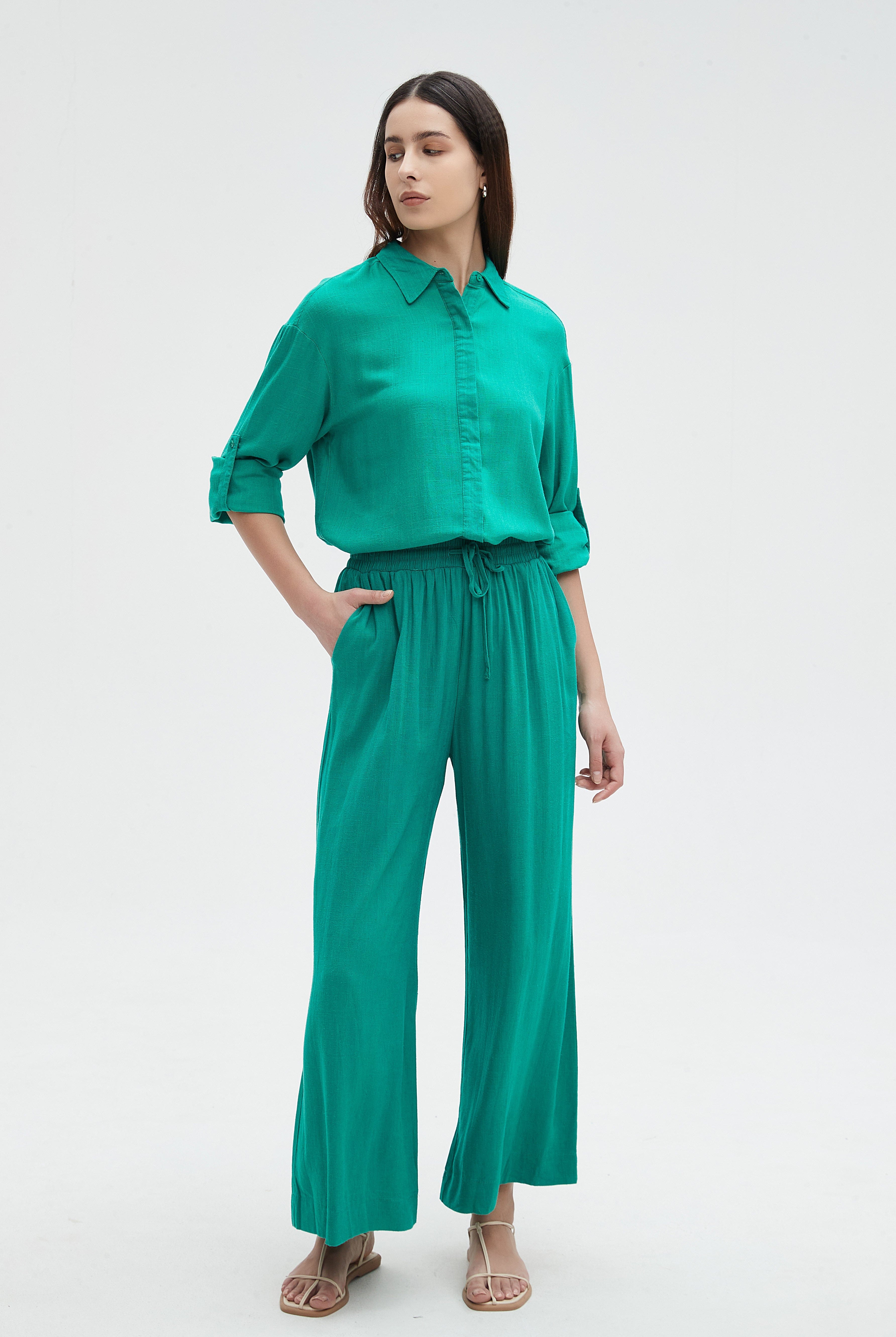 نتشي بنطلون نسائي طويل برباط على الخصر