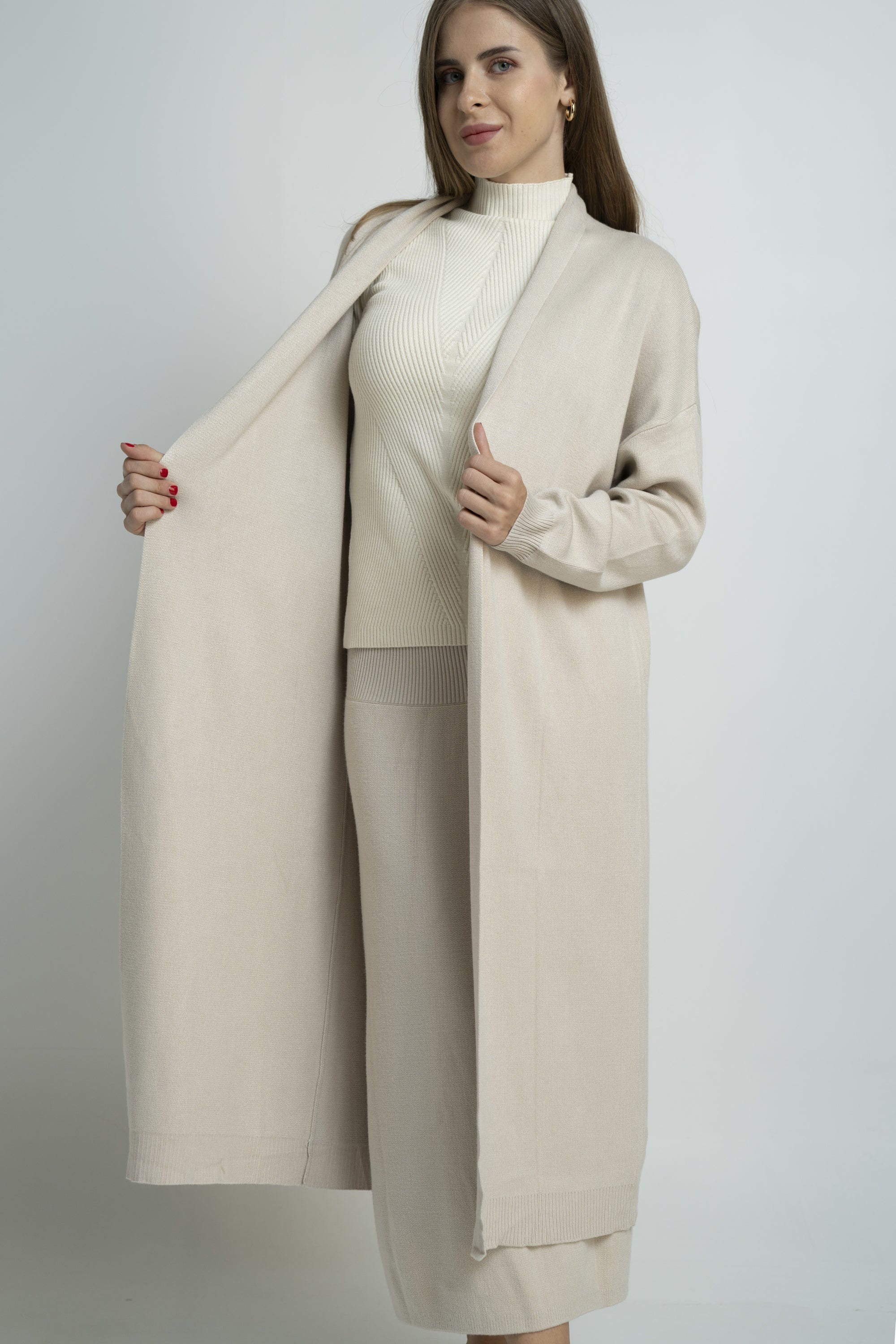 نتشي كارديجان سادة طويل مفتوح نسائي