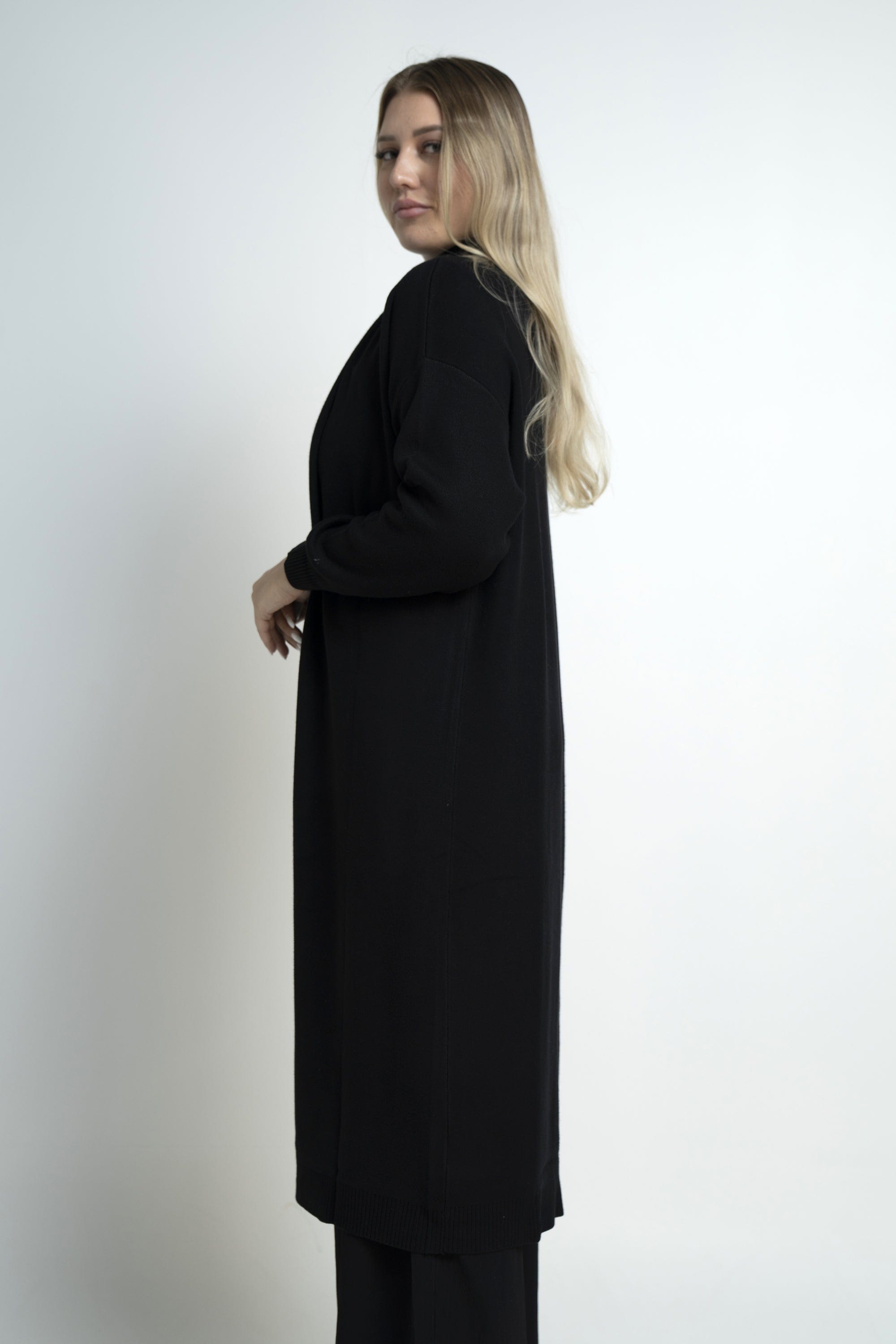 نتشي كارديجان سادة طويل مفتوح نسائي