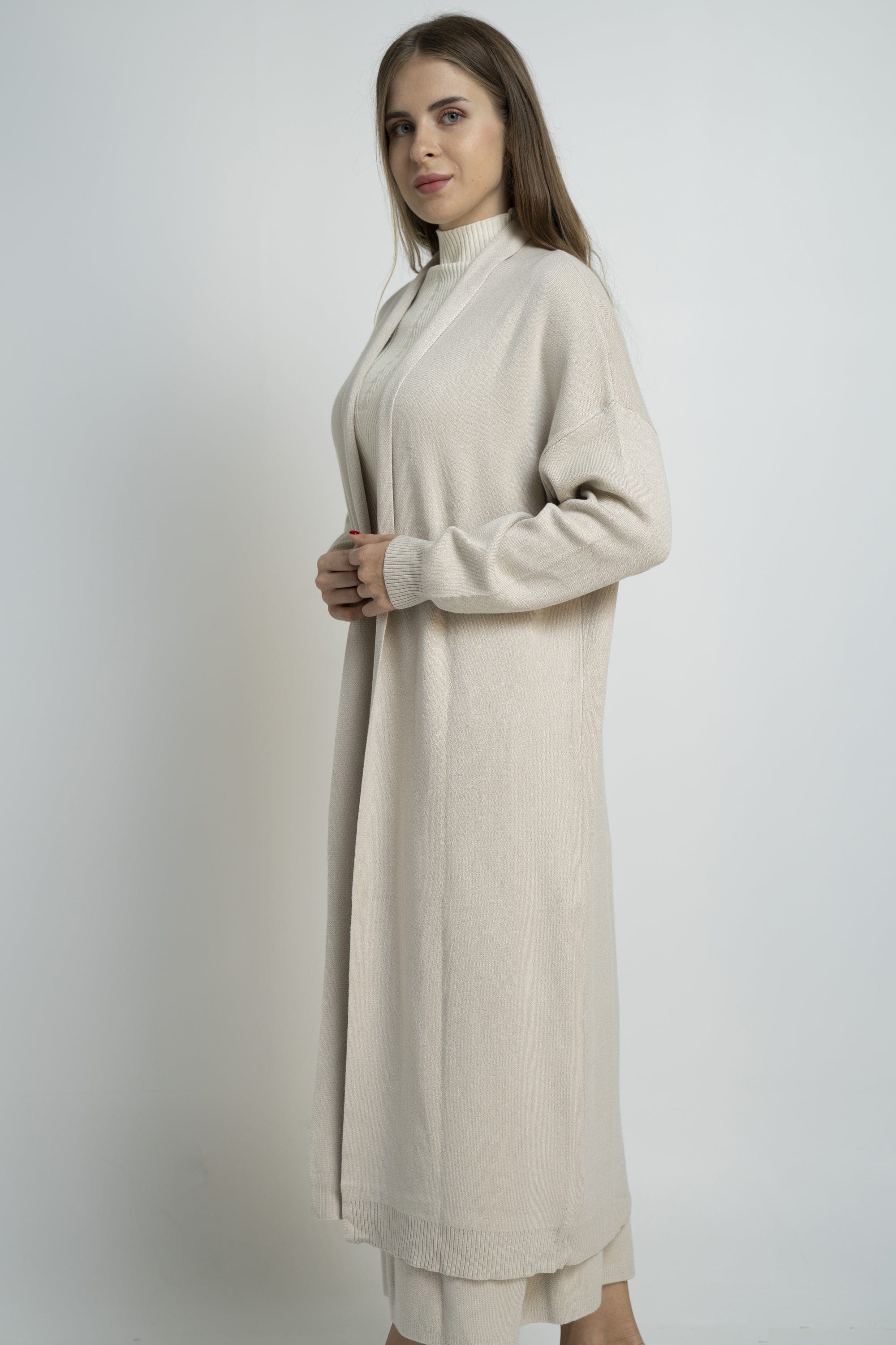 نتشي كارديجان سادة طويل مفتوح نسائي