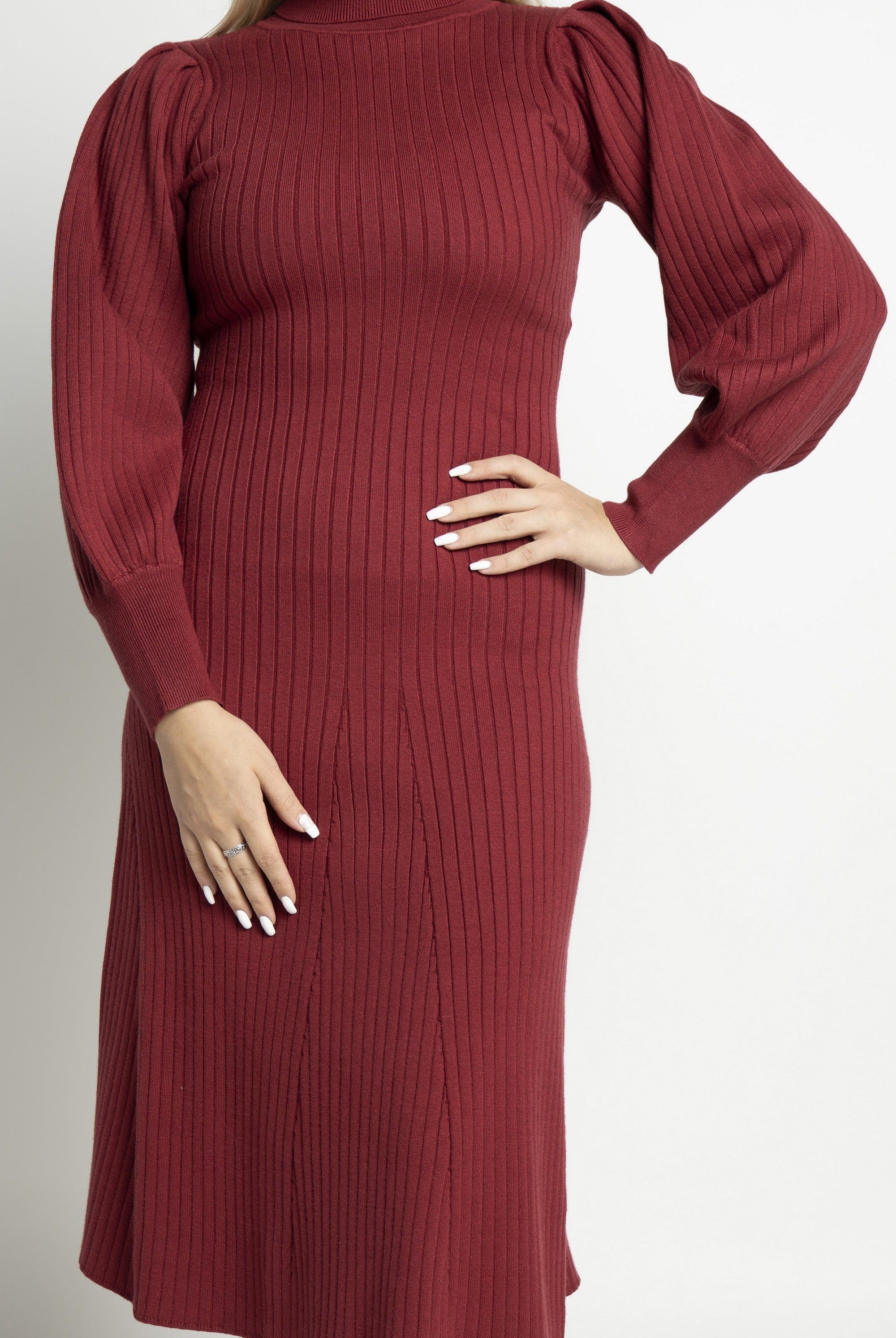 نتشي فستان ميدي مضلع كم طول بف نسائي