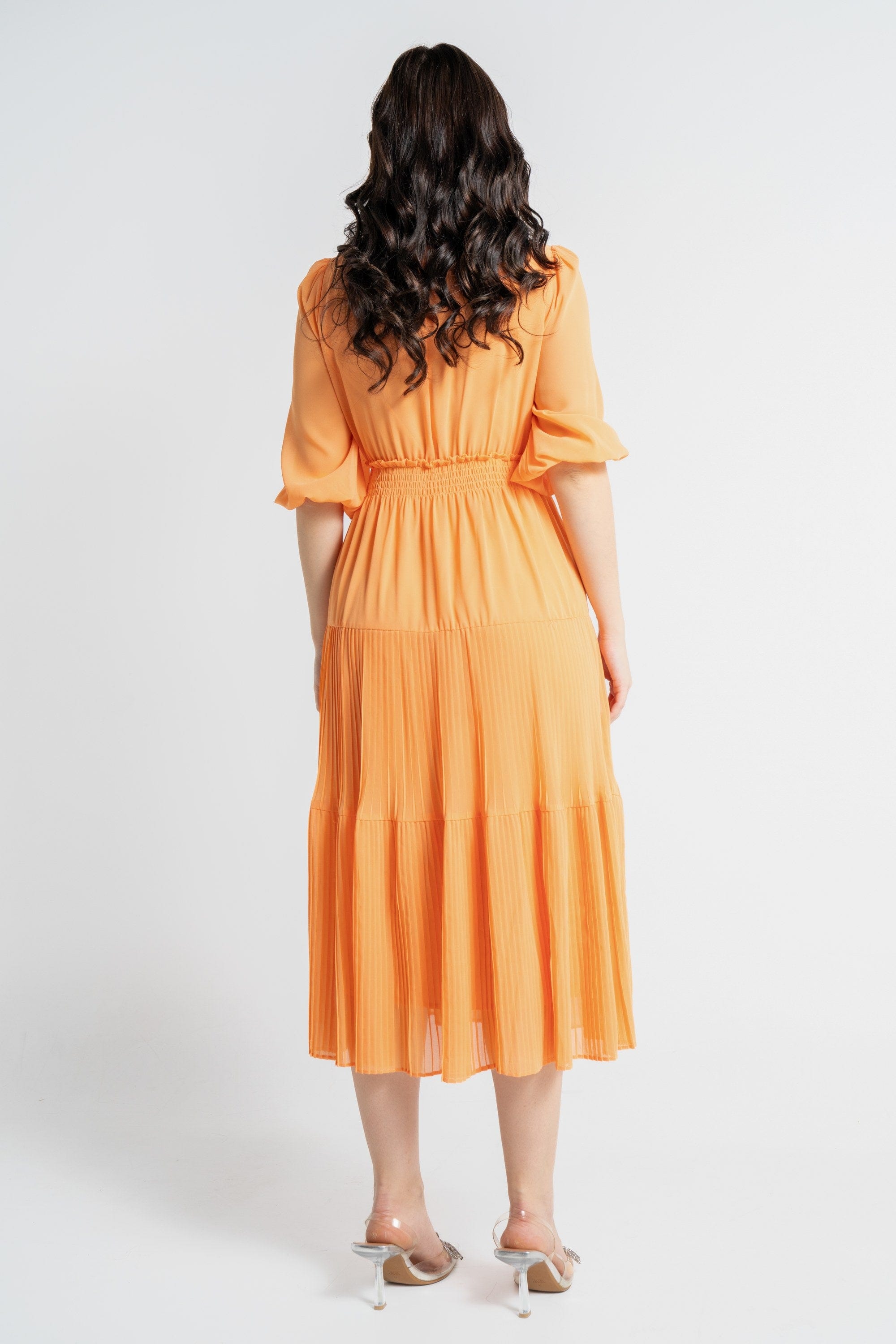 نتشي فستان ميدي بأكمام 3/4 مخصر سادة نسائي