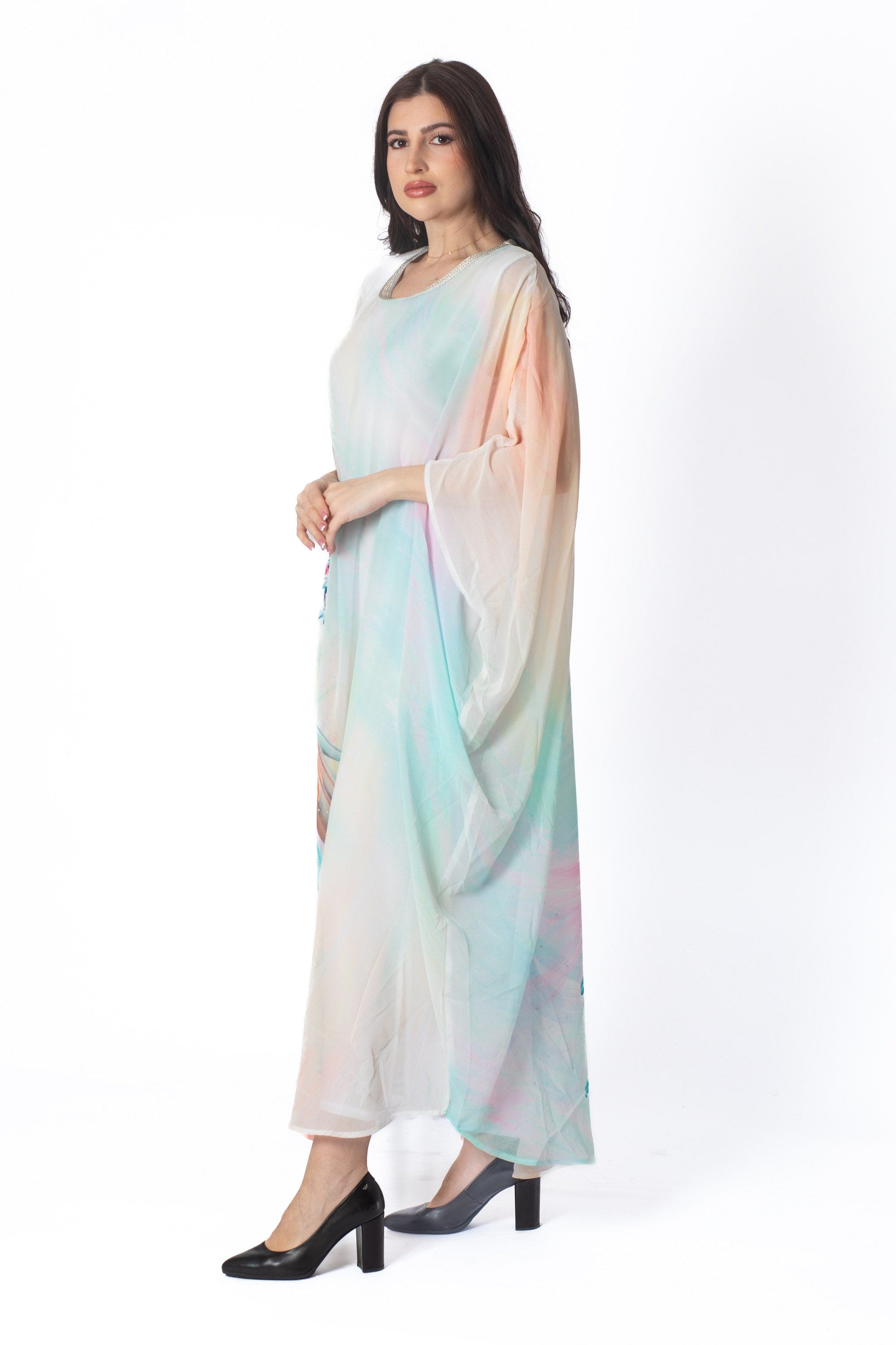 ديامانتين غندورة كم 3/4 بنقشة طائر كم واسع نسائي متعدد الألوان