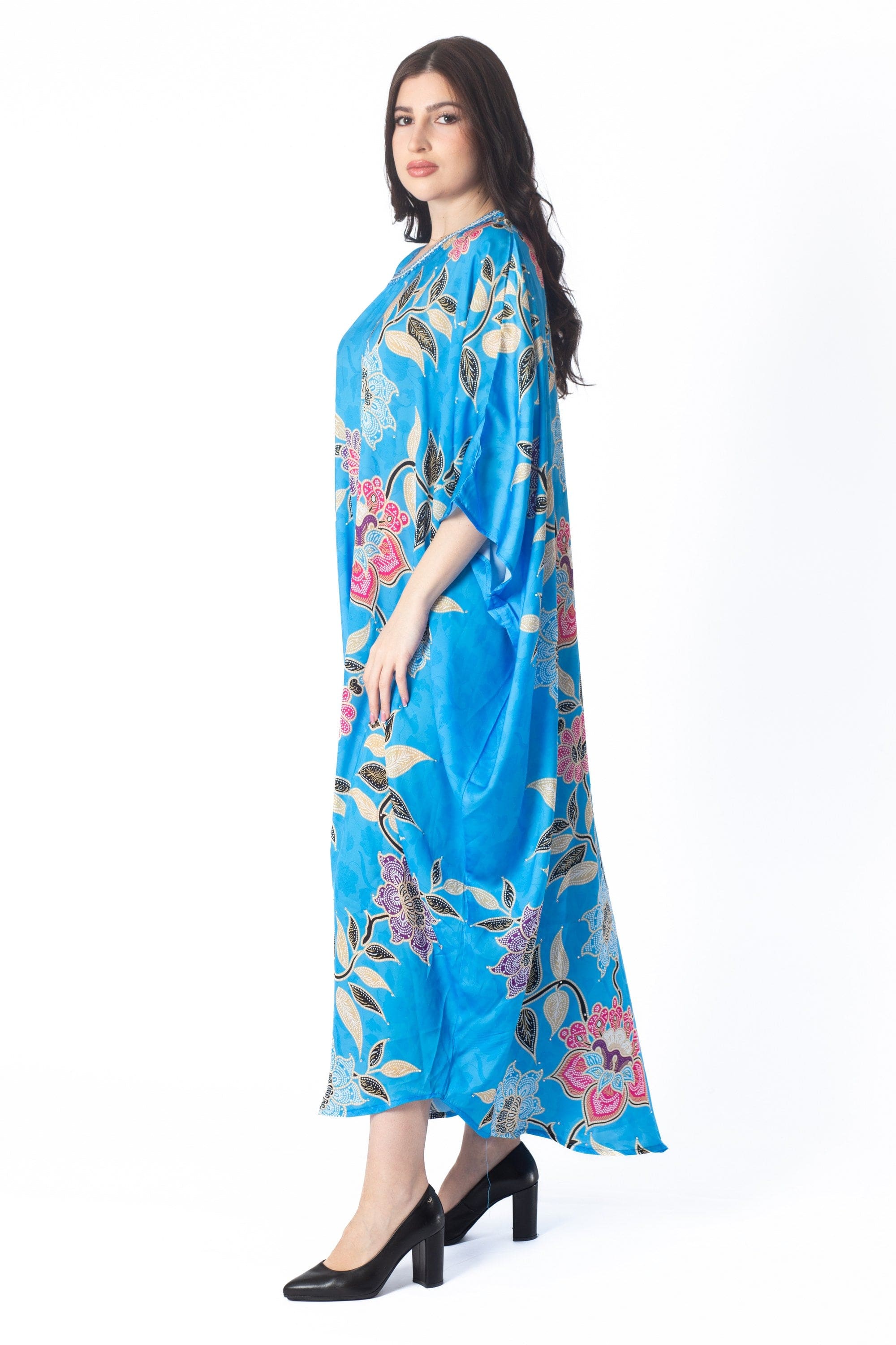 ديامانتين غندورة كم 3/4 بنقشة ورود واسعة نسائي أزرق