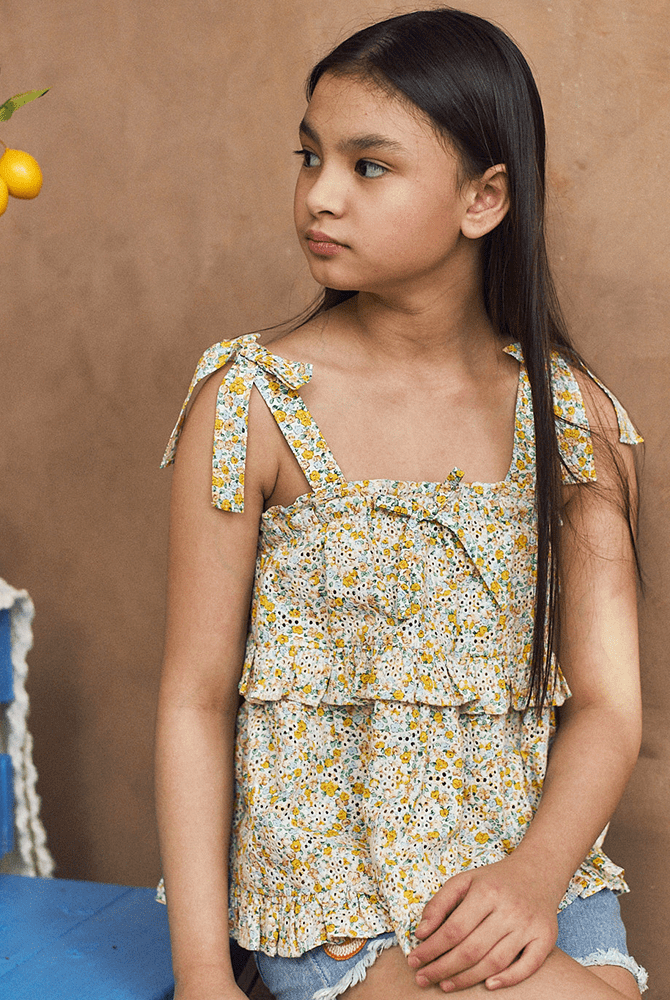 جينجرسنابس بلوزة بناتي بحمالات مربوطة منقوشة