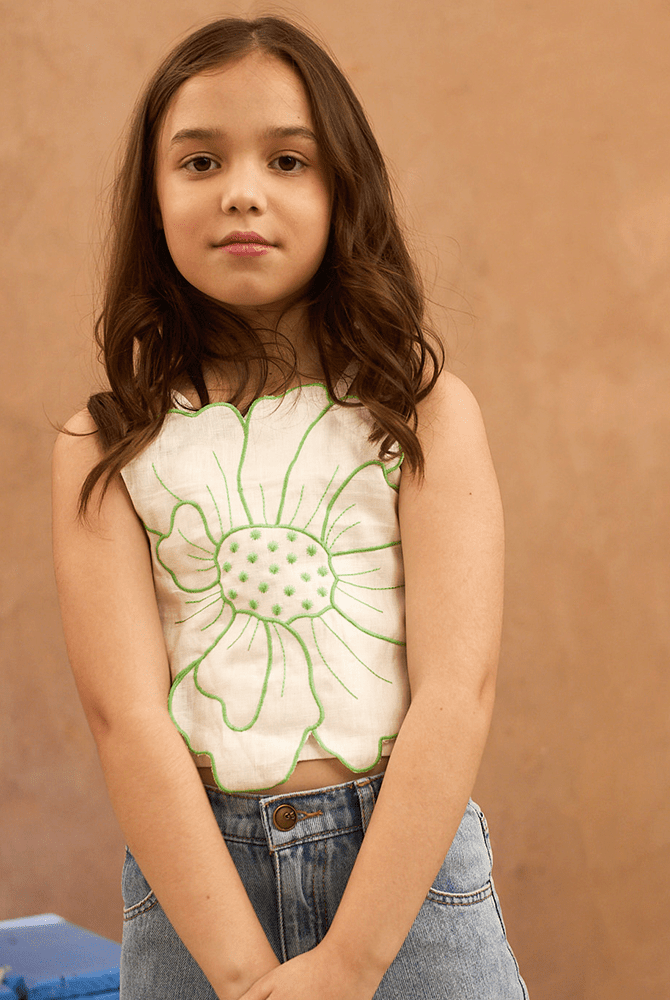 جينجرسنابس بلوزة بناتي على شكل وردة بدون أكمام