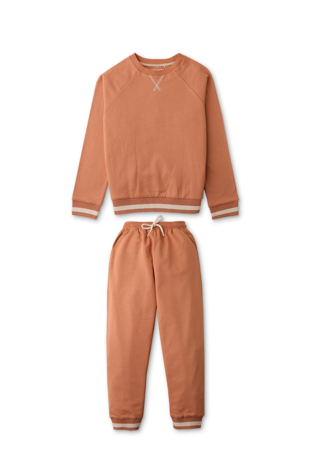 جينجرسنابس طقم بنطلون ولادي سادة بأسورة مخططة من أسفل بني