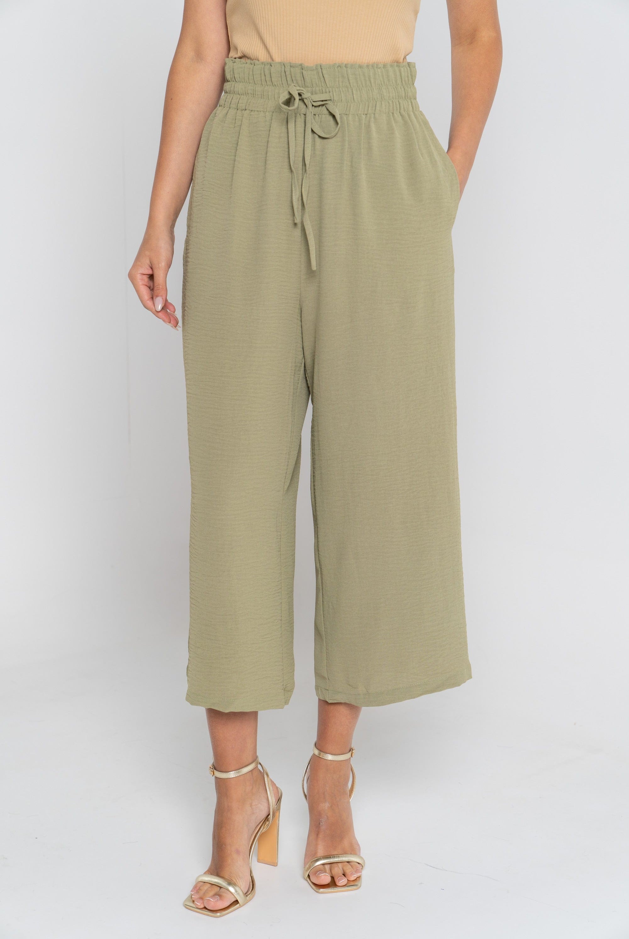 ميكا سروال 3/4 بخصر مطاطي برباط