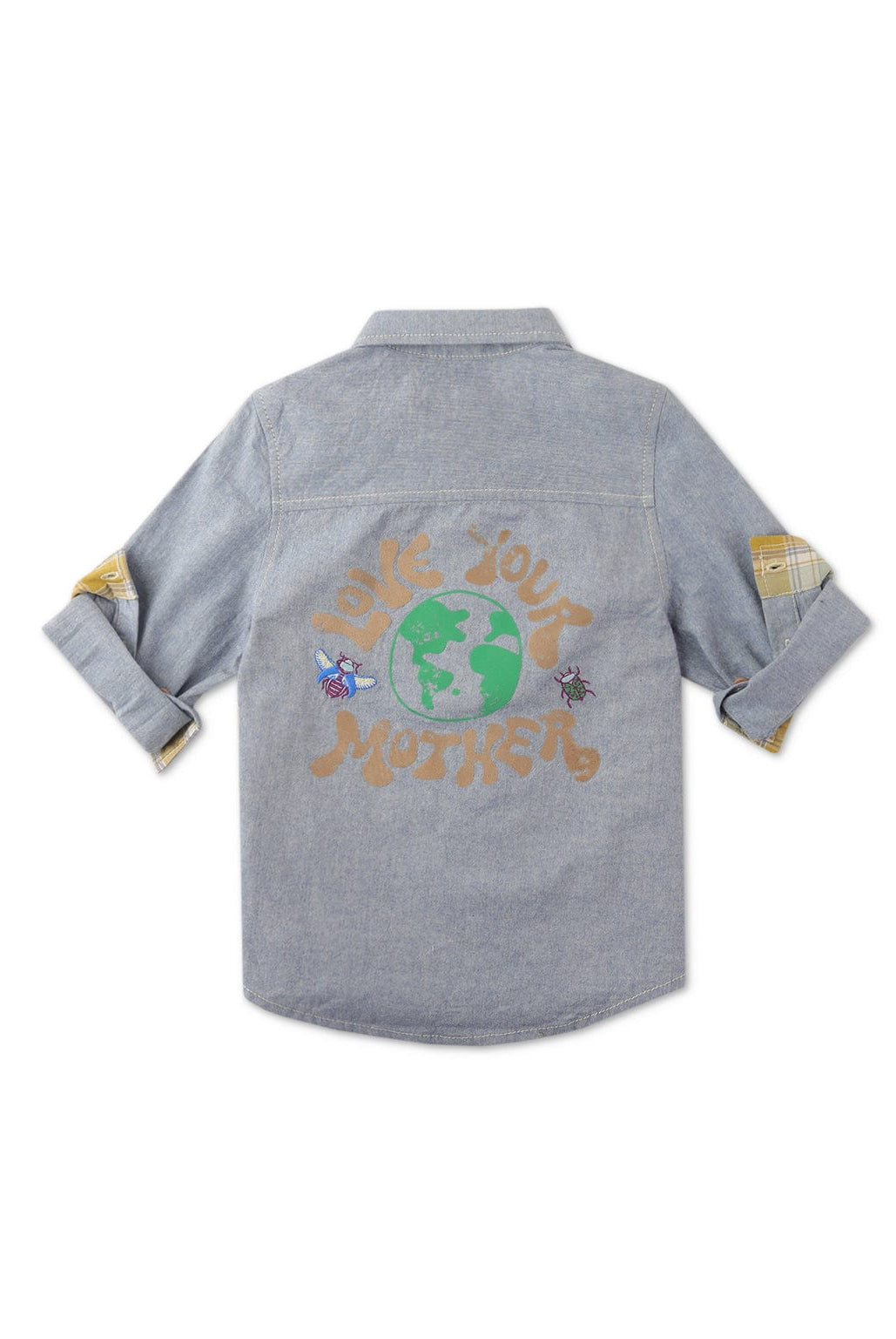 جينجرسنابس قميص بولو سادة بأزرار أمامية كم طويل ولادي أزرق