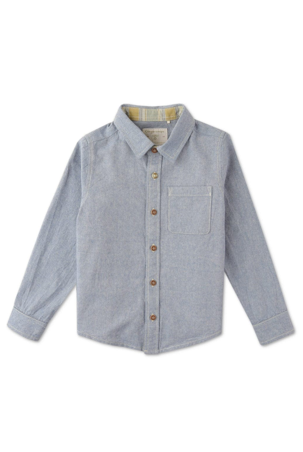 جينجرسنابس قميص بولو سادة بأزرار أمامية كم طويل ولادي أزرق