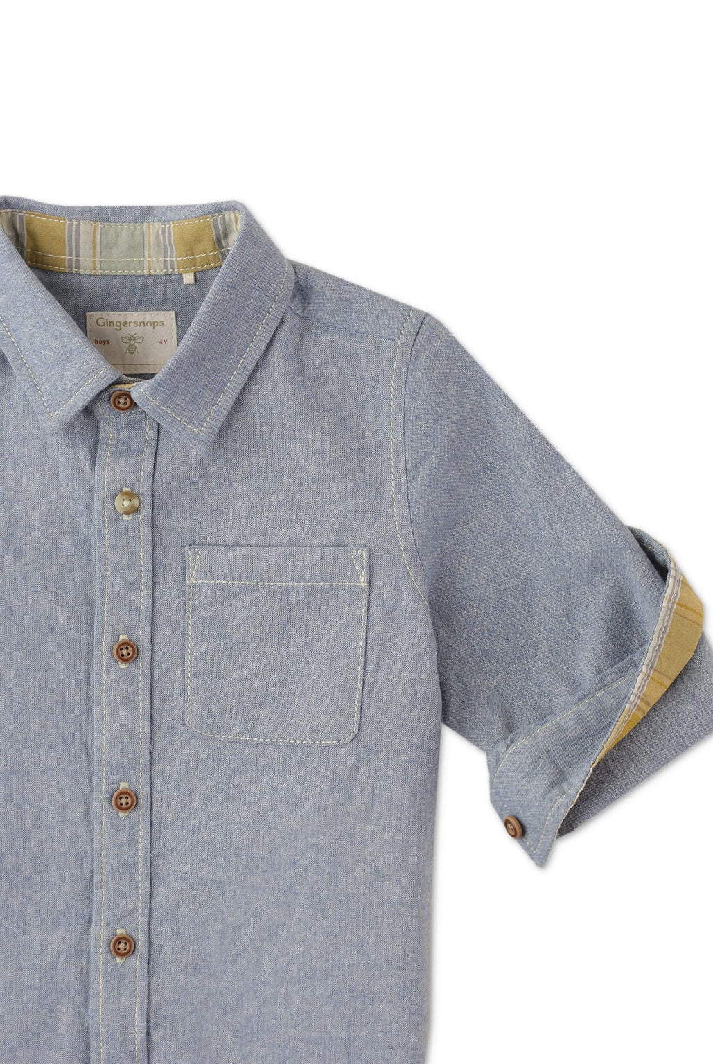 جينجرسنابس قميص بولو سادة بأزرار أمامية كم طويل ولادي أزرق