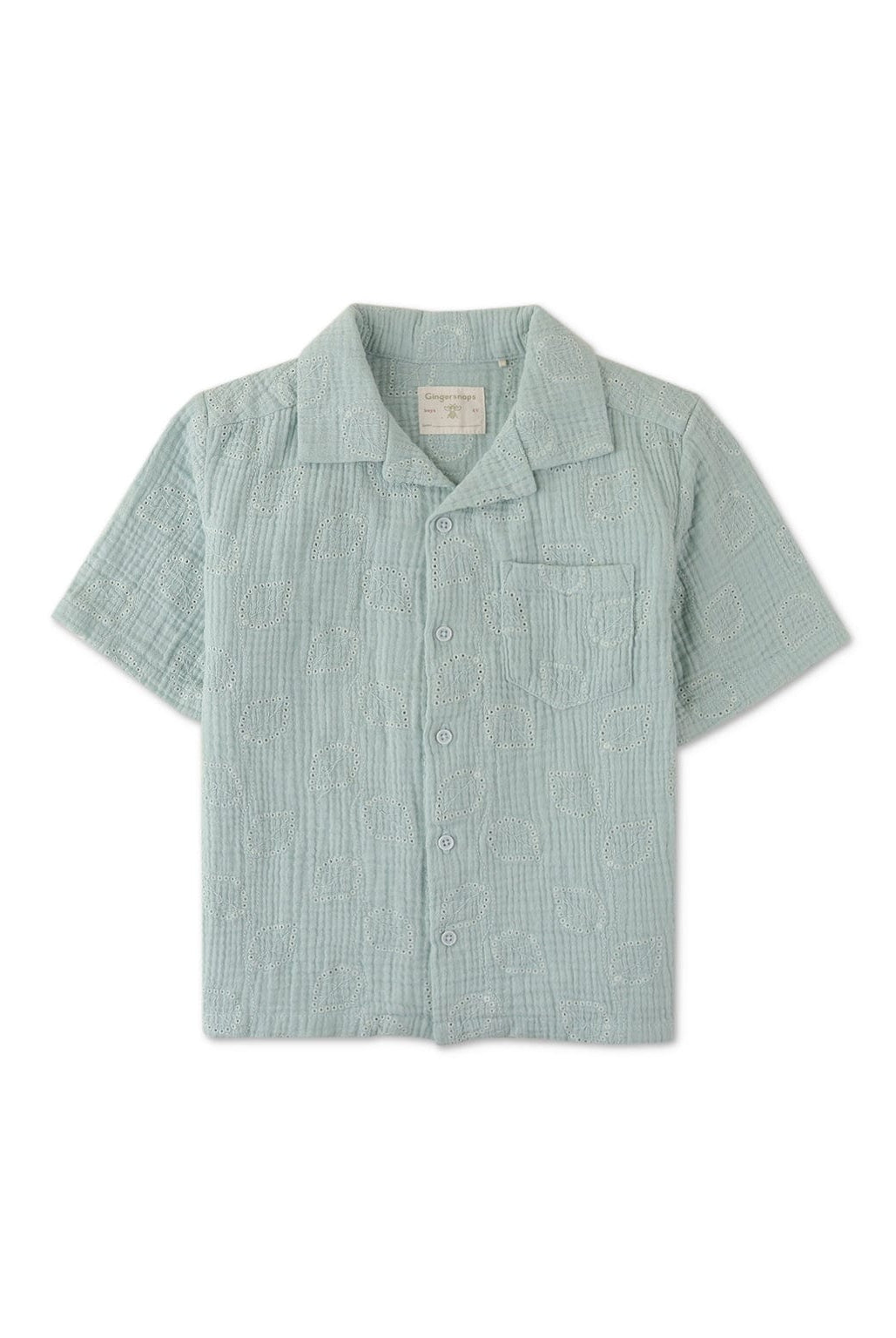 جينجرسنابس قميص بنقشة ورق شجر مخرم نص كم أولادي أخضر