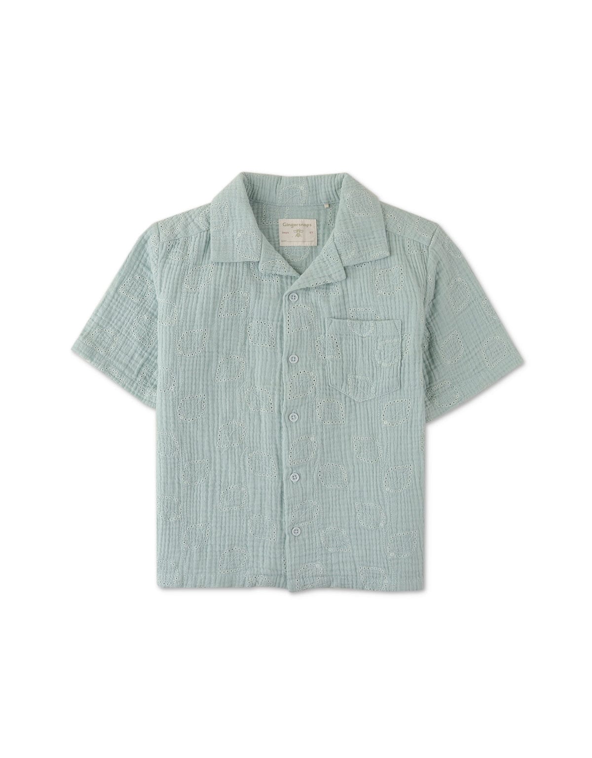 جينجرسنابس قميص بنقشة ورق شجر مخرم نص كم أولادي أخضر