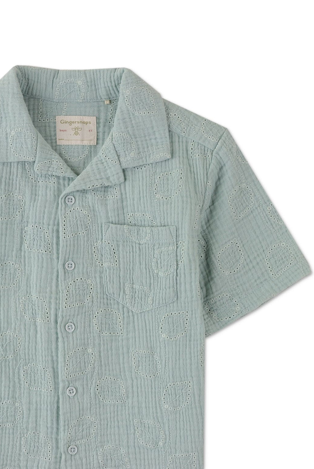 جينجرسنابس قميص بنقشة ورق شجر مخرم نص كم أولادي أخضر